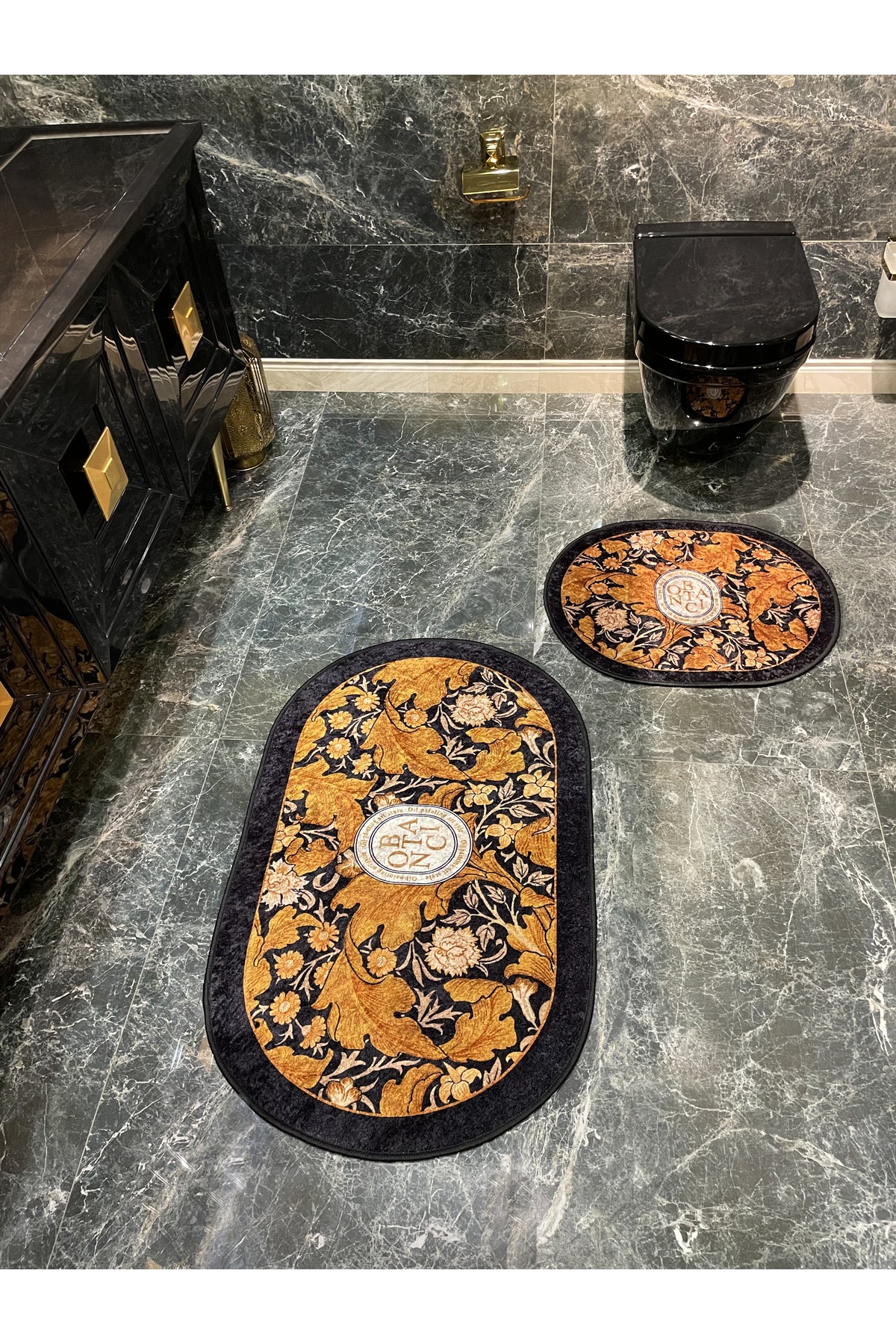 2 li Çiçek Desenli 60x100 - 60x50 Botanic Lateks Taban Banyo Paspas