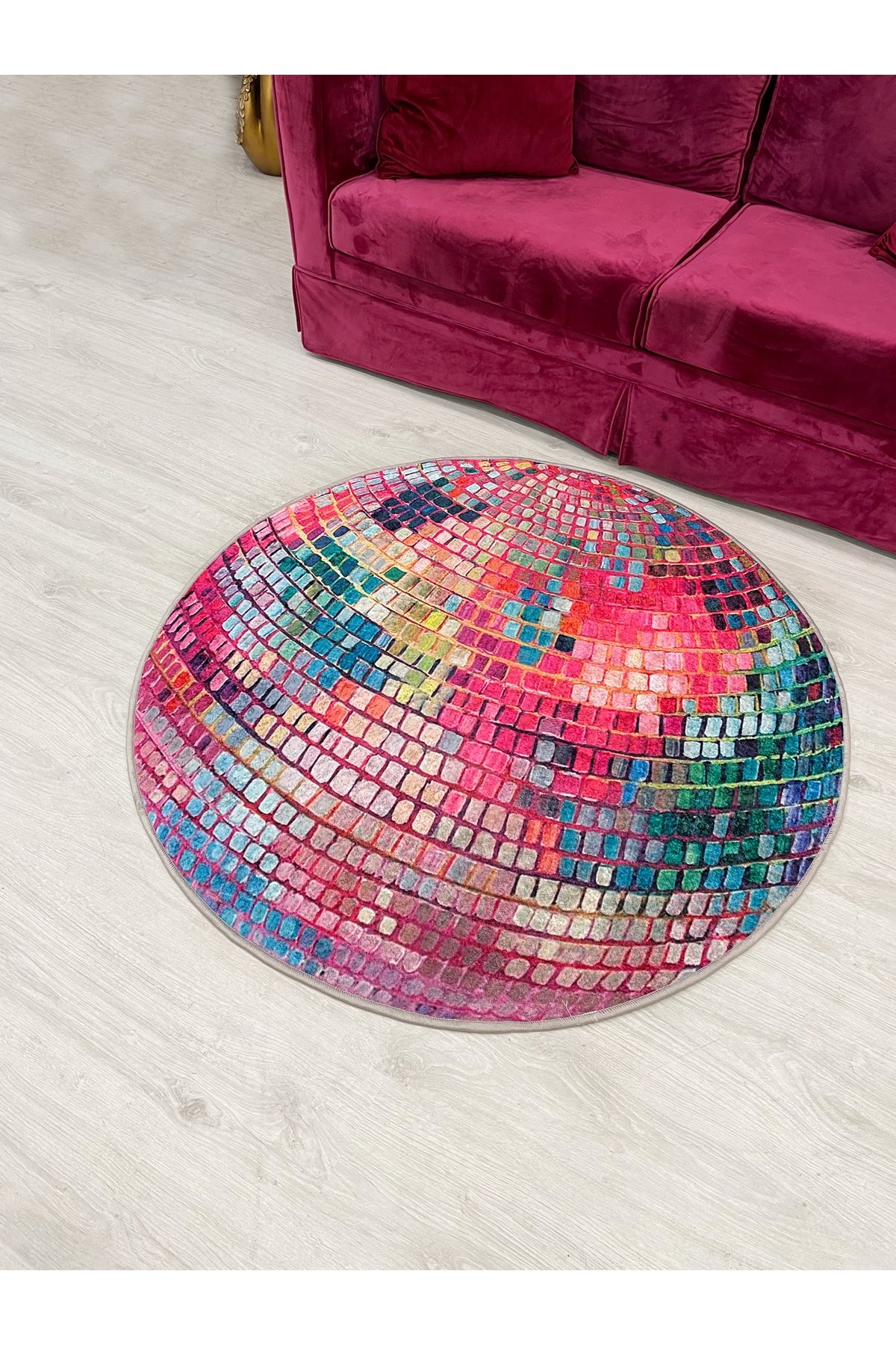 Pink Disco Ball Shaped Round Latex Base Rug