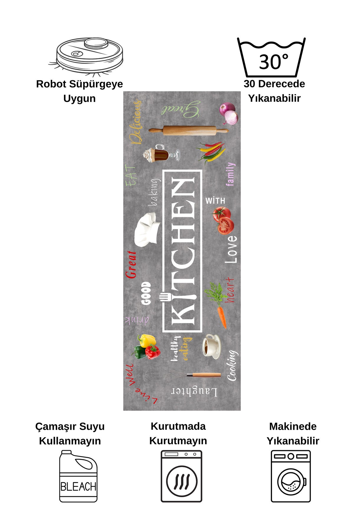 Gray Washable Kitchen Runner Latex Leather Base Rug