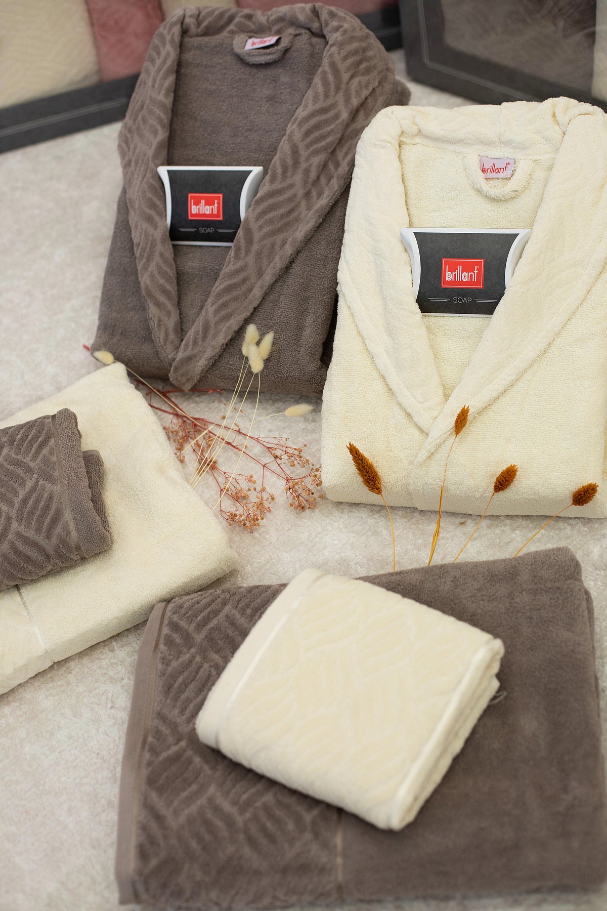 6-Piece Gray - Salmon Family Bathrobe Set
