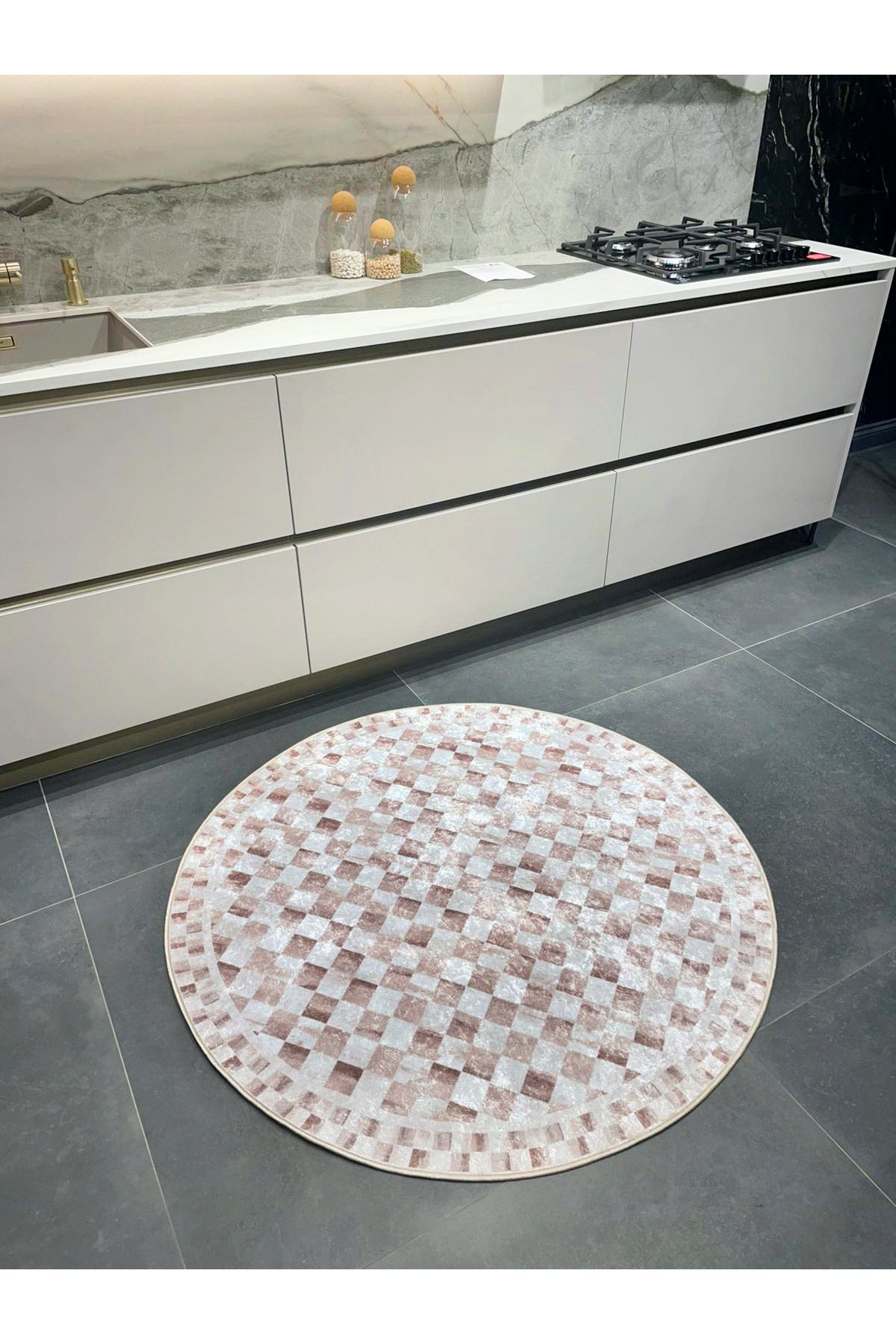 Gray Mackenzie-Style Plaid Latex Base Runner Rug