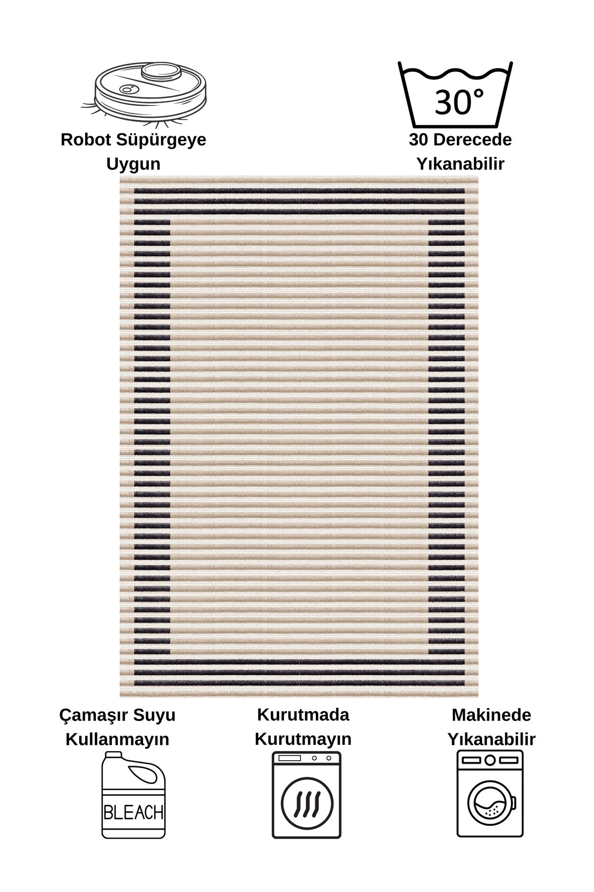 GRAY Striped Pattern Non-Slip Base Sisal-Look Runner Rug