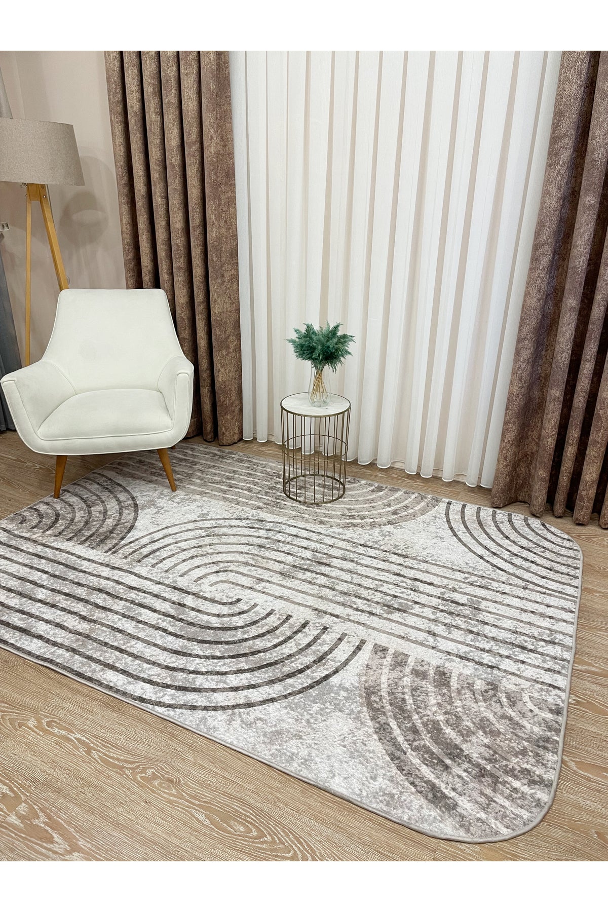 Beige Scandinavian Style Latex Non-Slip Base Rug