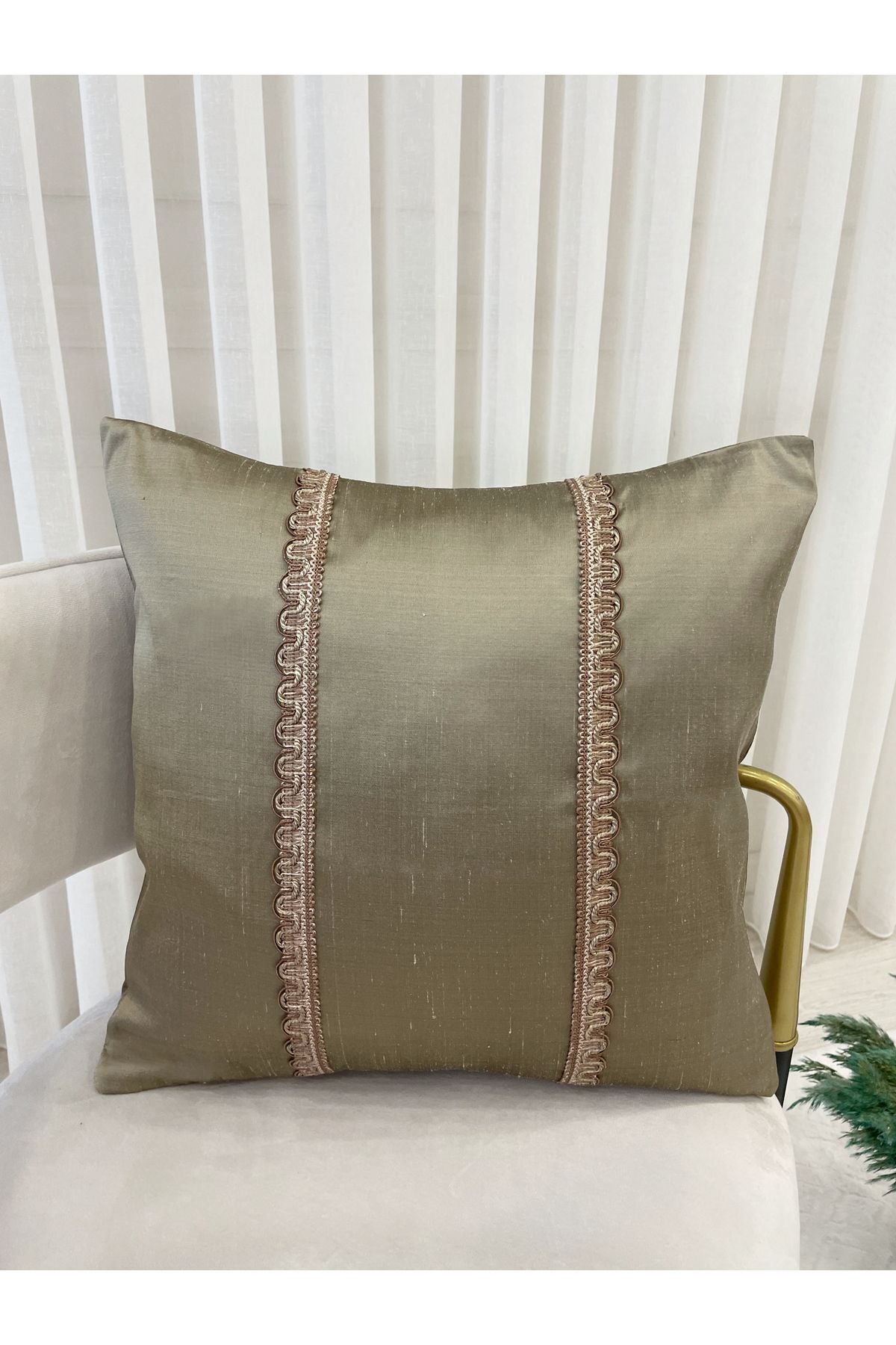 Imported Silk Cushion Pillow Cover with Cord (45x45) (Mink Brown Cord)