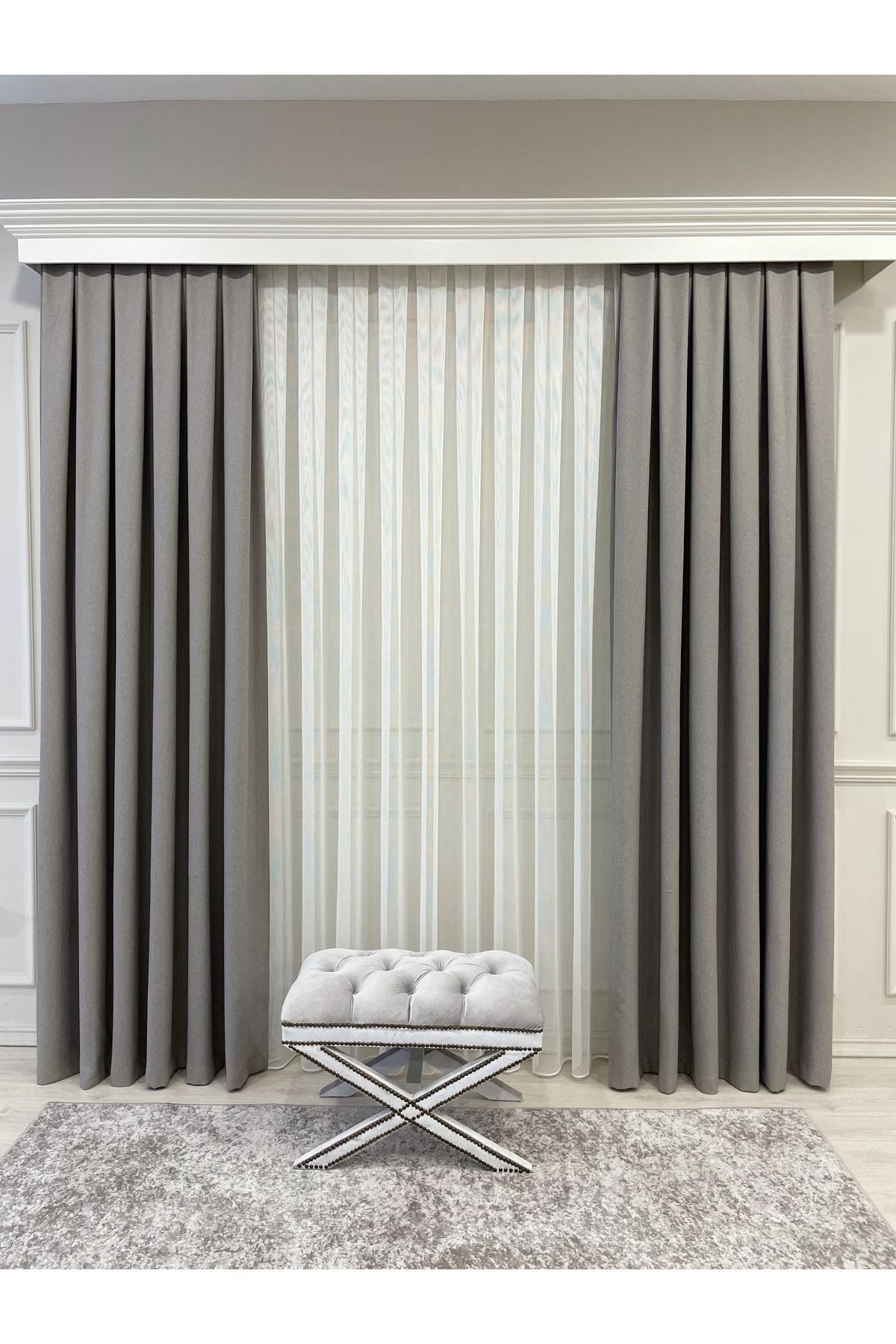 Heathered Milky Brown Linen-Look 1/3 Dense Pleated Blackout Curtain