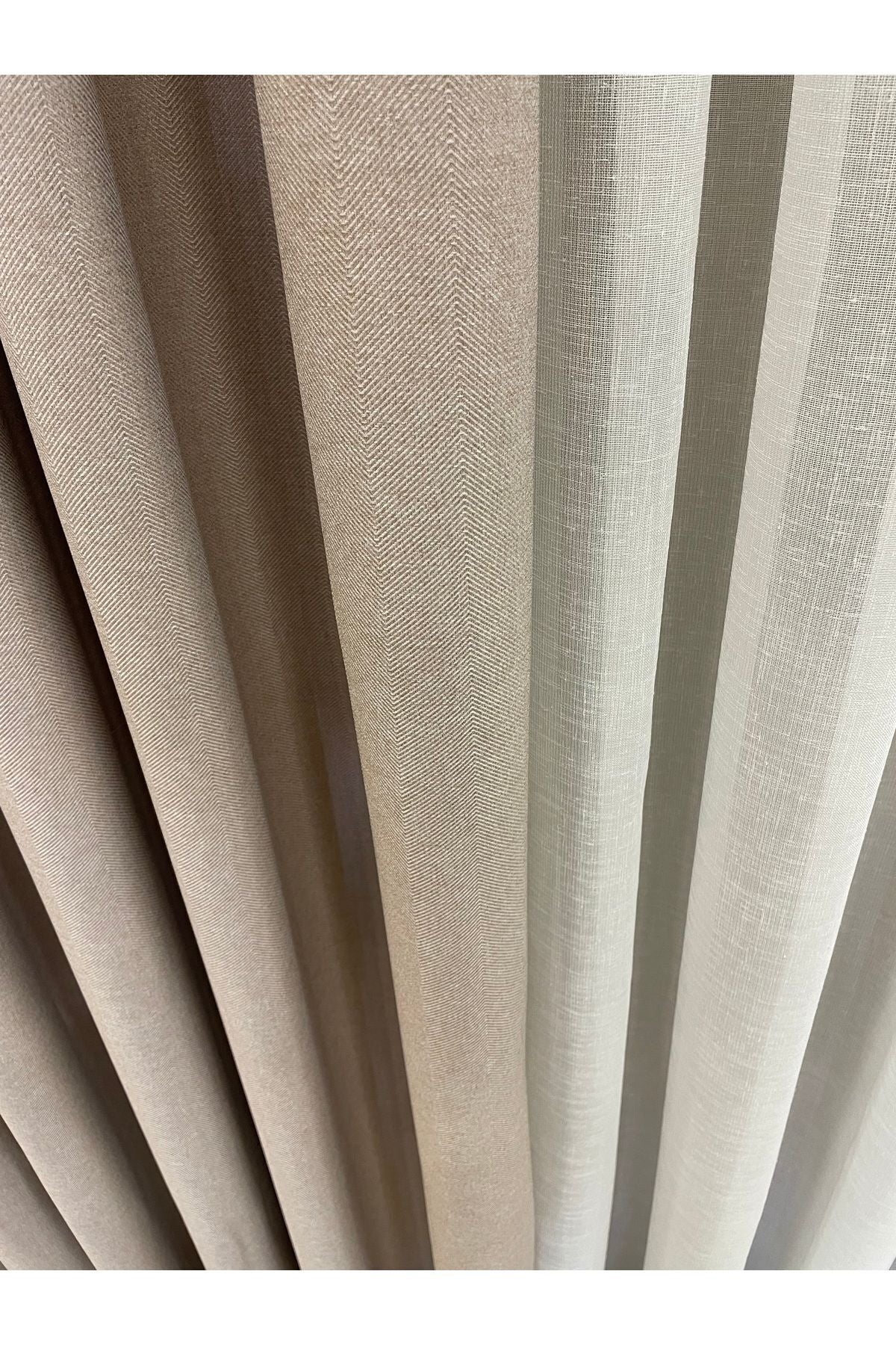 Heathered Milky Brown Linen-Look 1/3 Dense Pleated Blackout Curtain