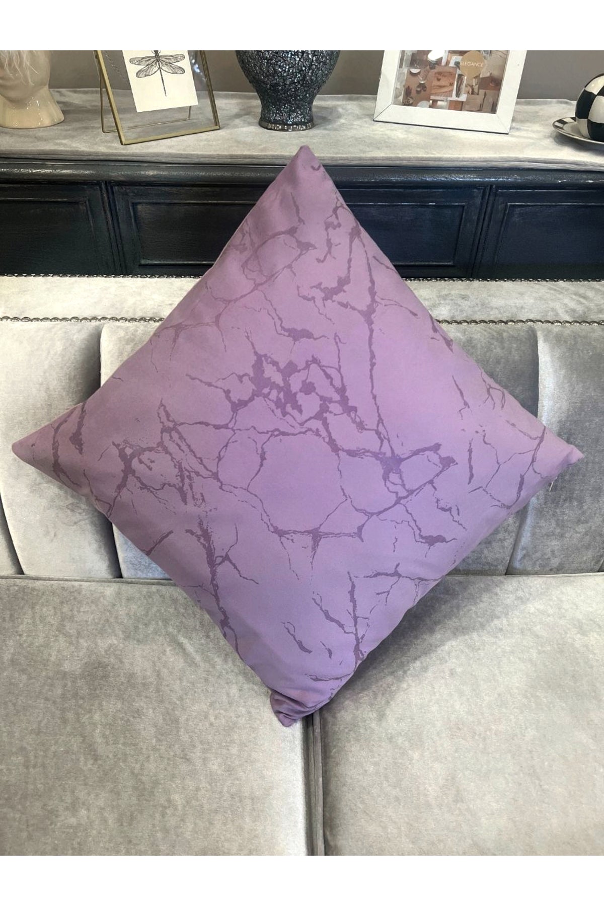 Set of 2 Velvet Throw Pillow Covers Ecru-Silver Foil (45X45)