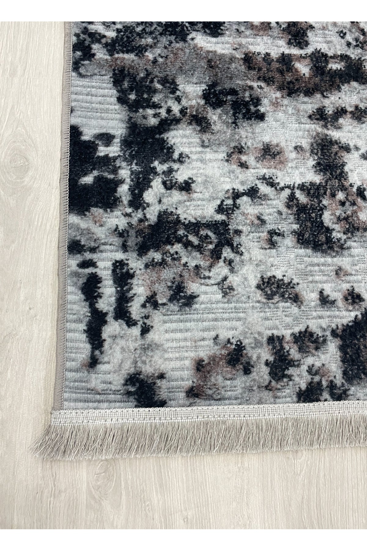 Abstract Pattern Fringed Latex Leather-Backed Rug