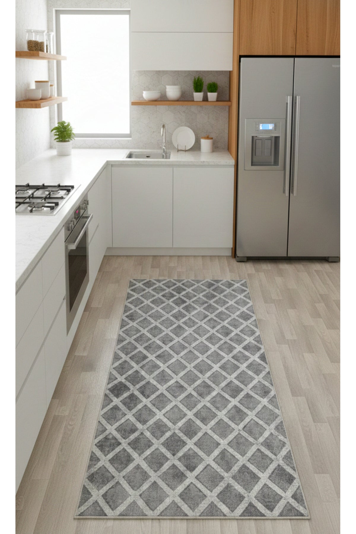 Diamond Pattern Beige Non-Slip Base Kitchen Rug