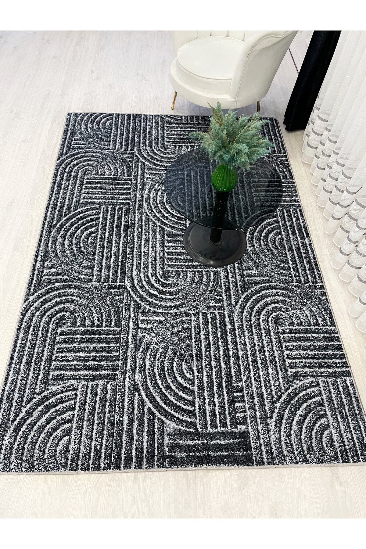 Beige Embossed Look Latex Leather Base Rug