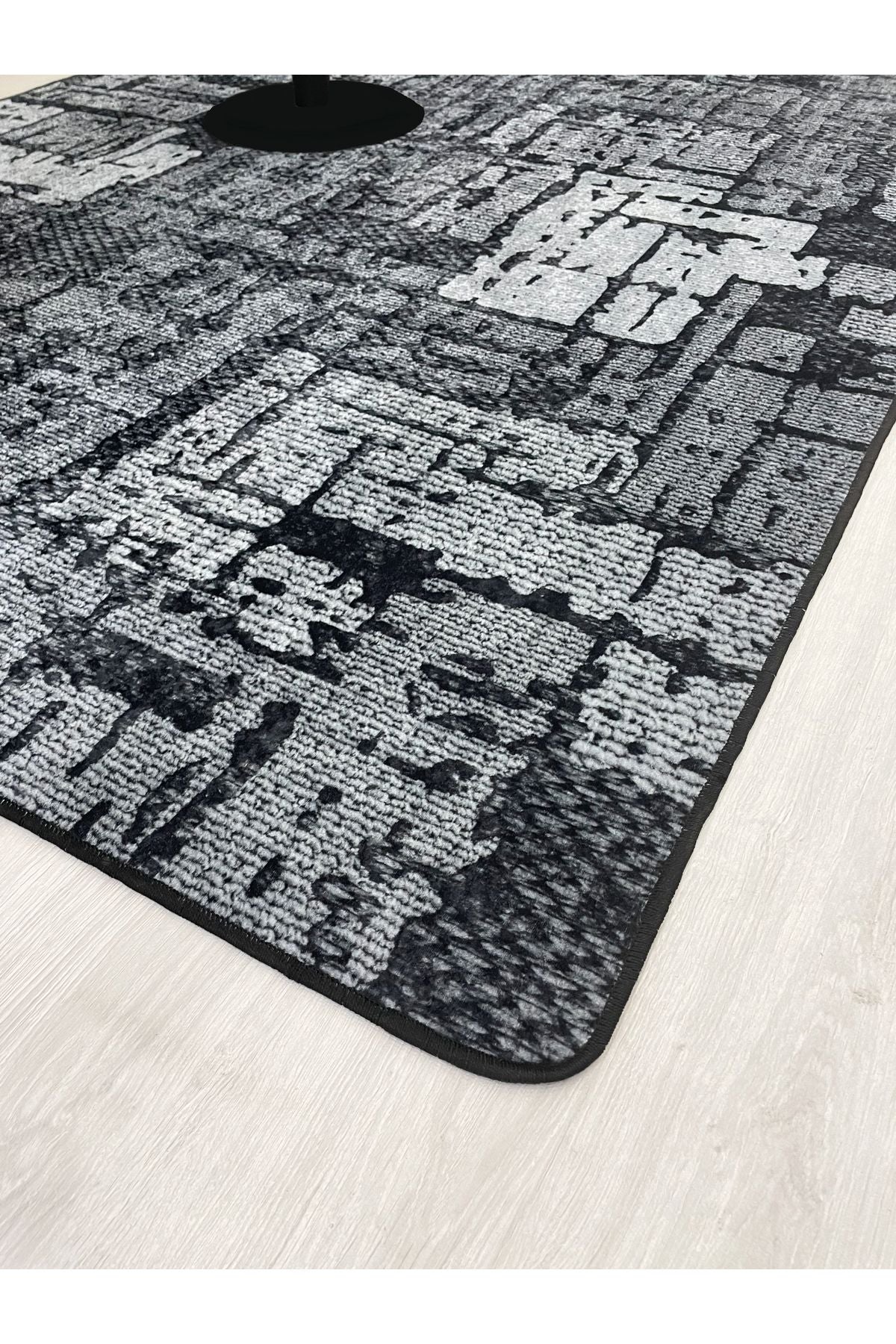 Beige-Blue Abstract Textured Look Latex Leather Base Rug