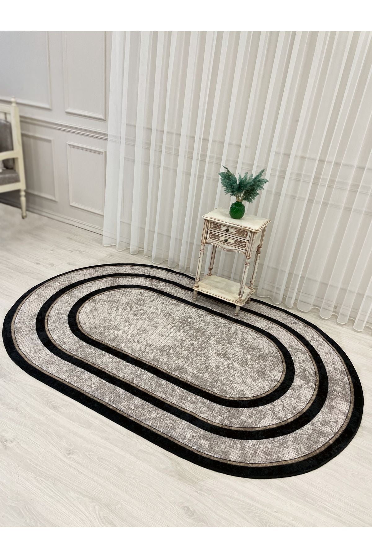 Jute Sisal Bordered Look Decorative Rug - Brown - Black