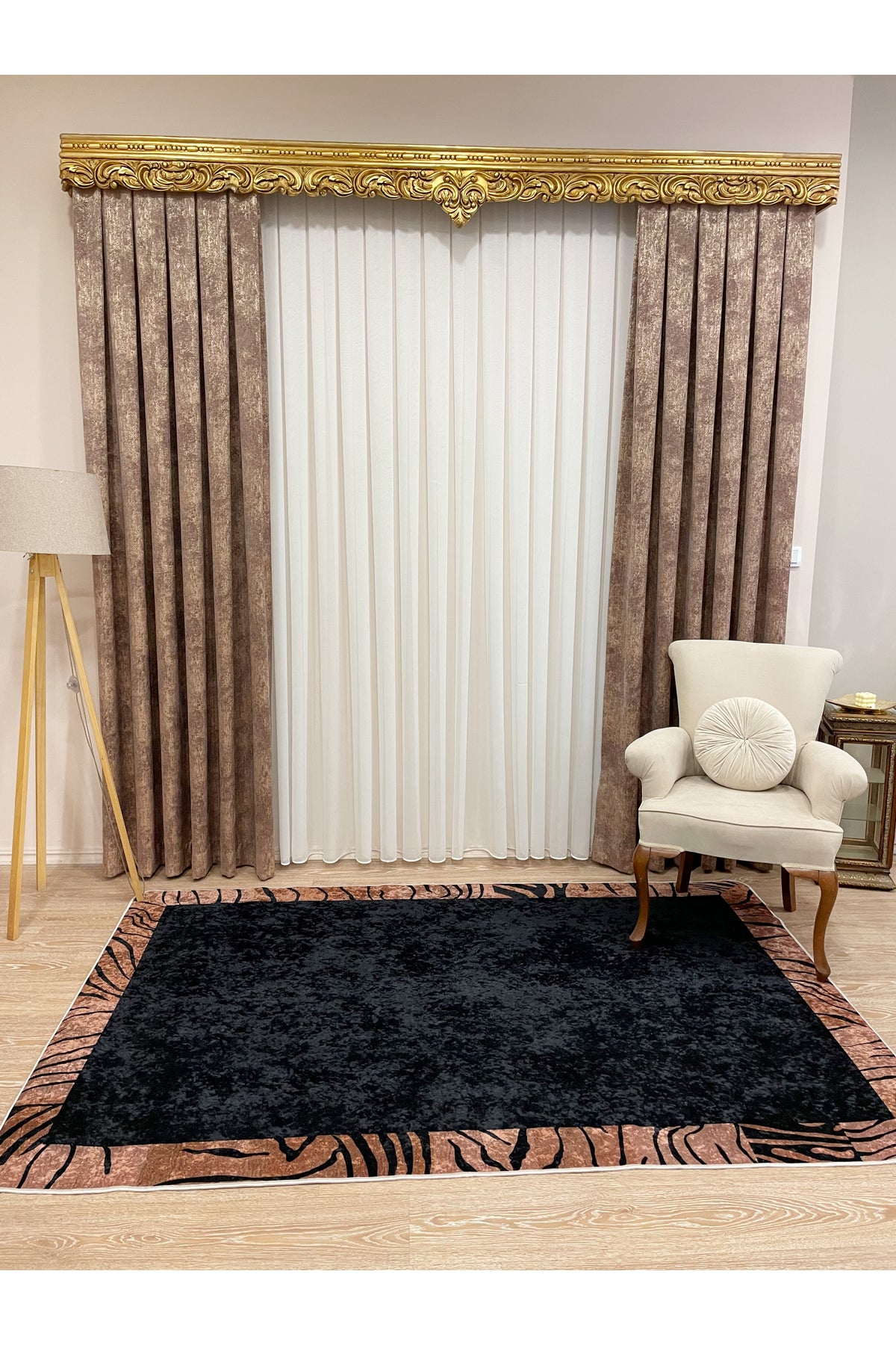 Beige-Brown Zebra Border Latex Base Rug