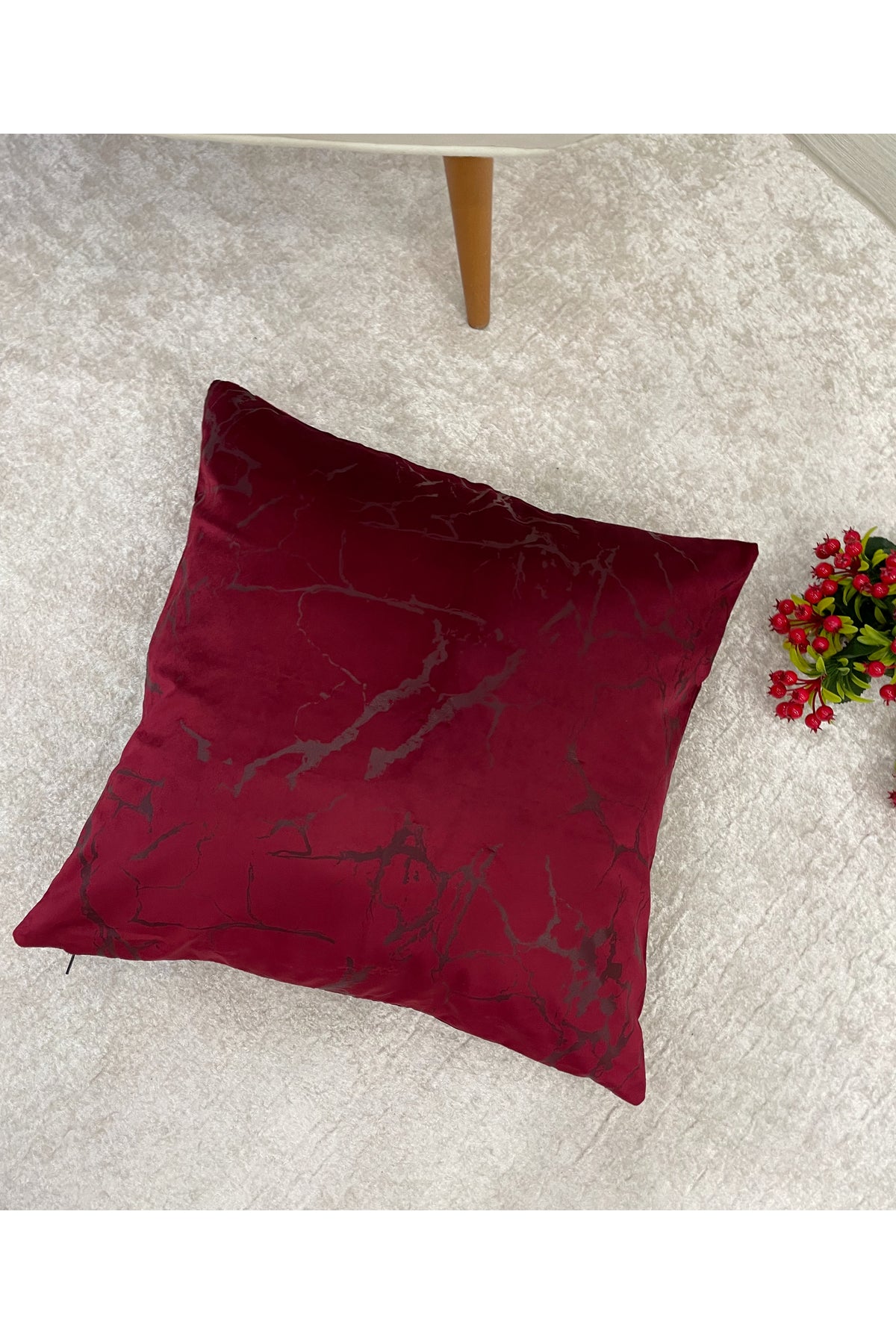 Set of 2 Velvet Throw Pillow Covers Ecru-Silver Foil (45X45)