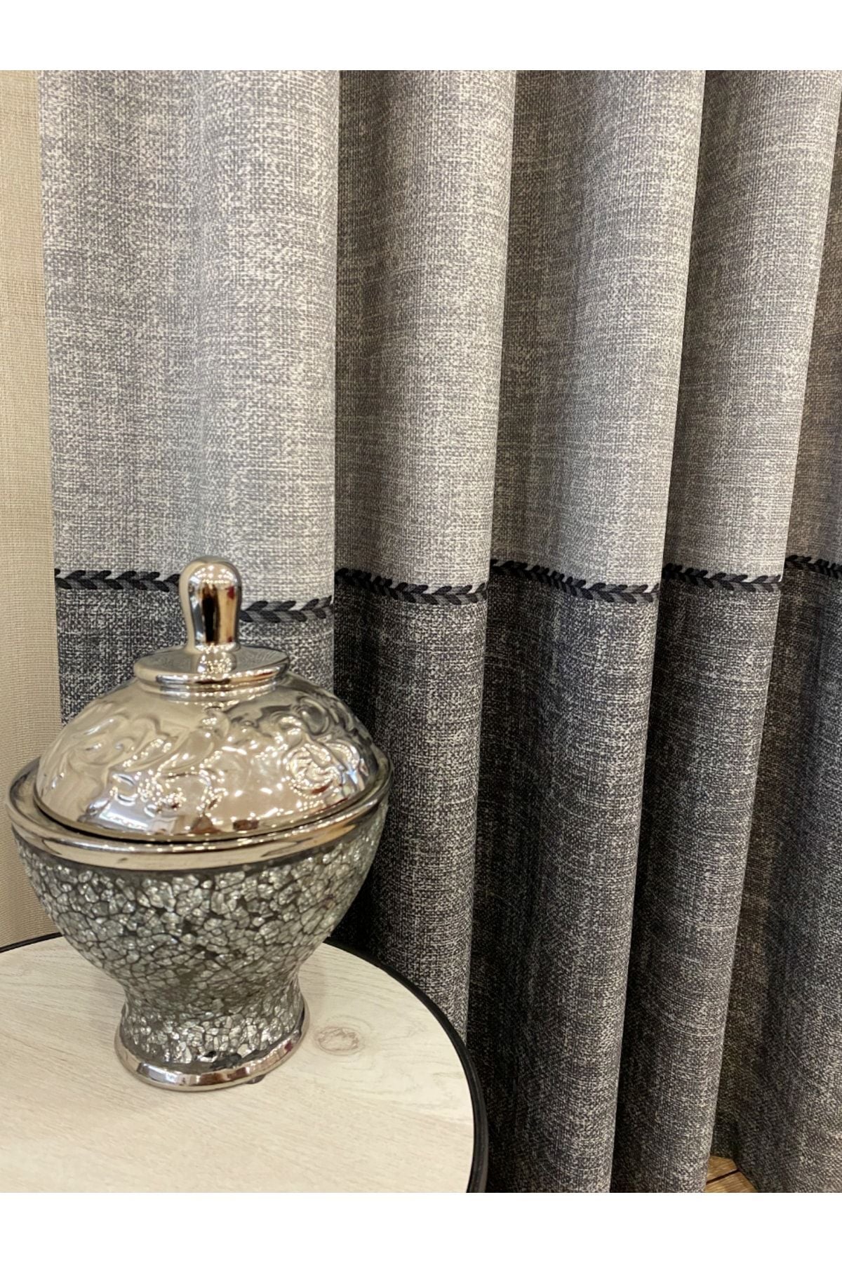 Linen-Look Knit Detail Patterned 1/2.50 Pleated Blackout Curtain