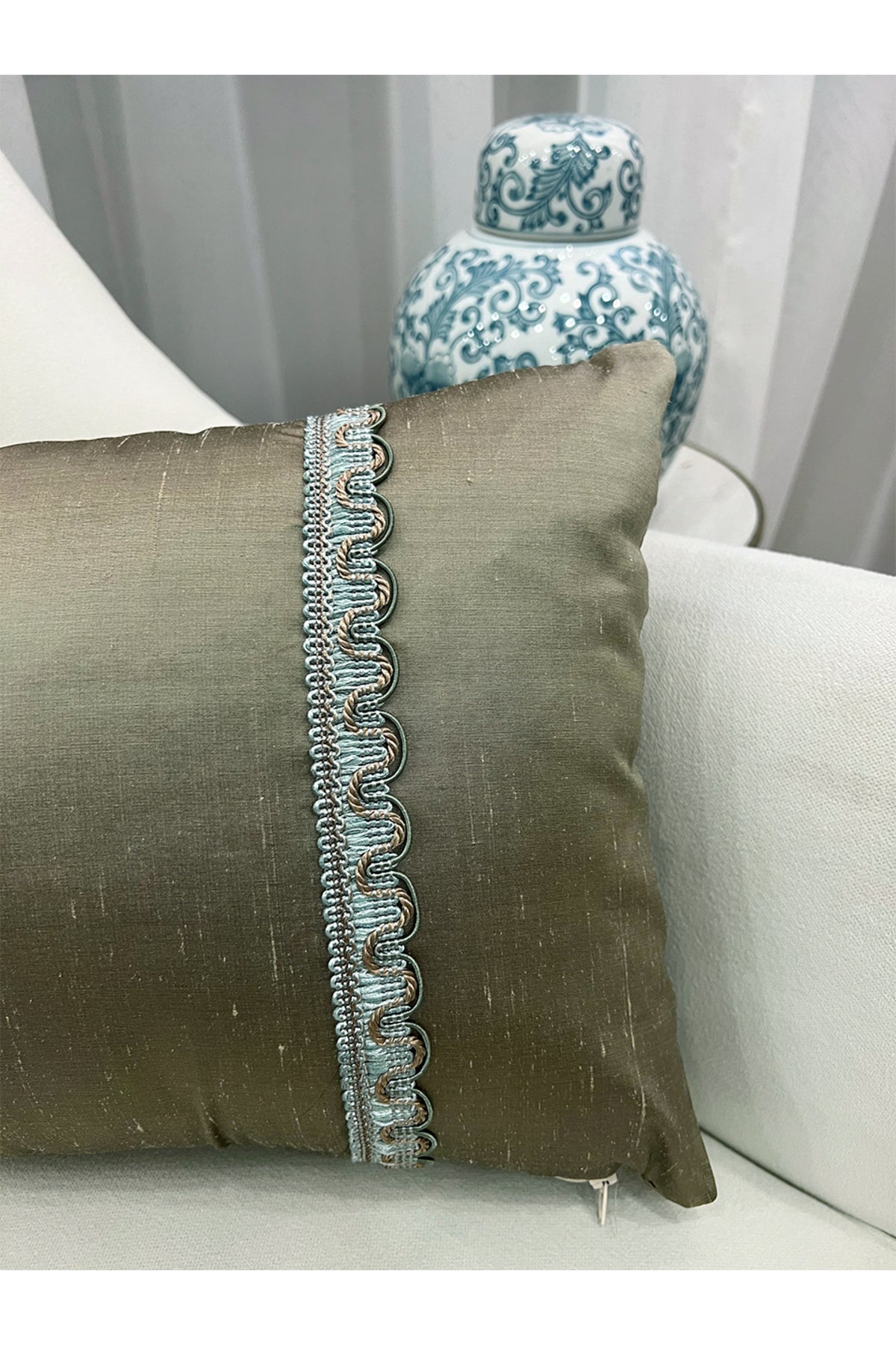 Imported Silk Cushion Pillow Cover with Cord (30x50) Oil Green