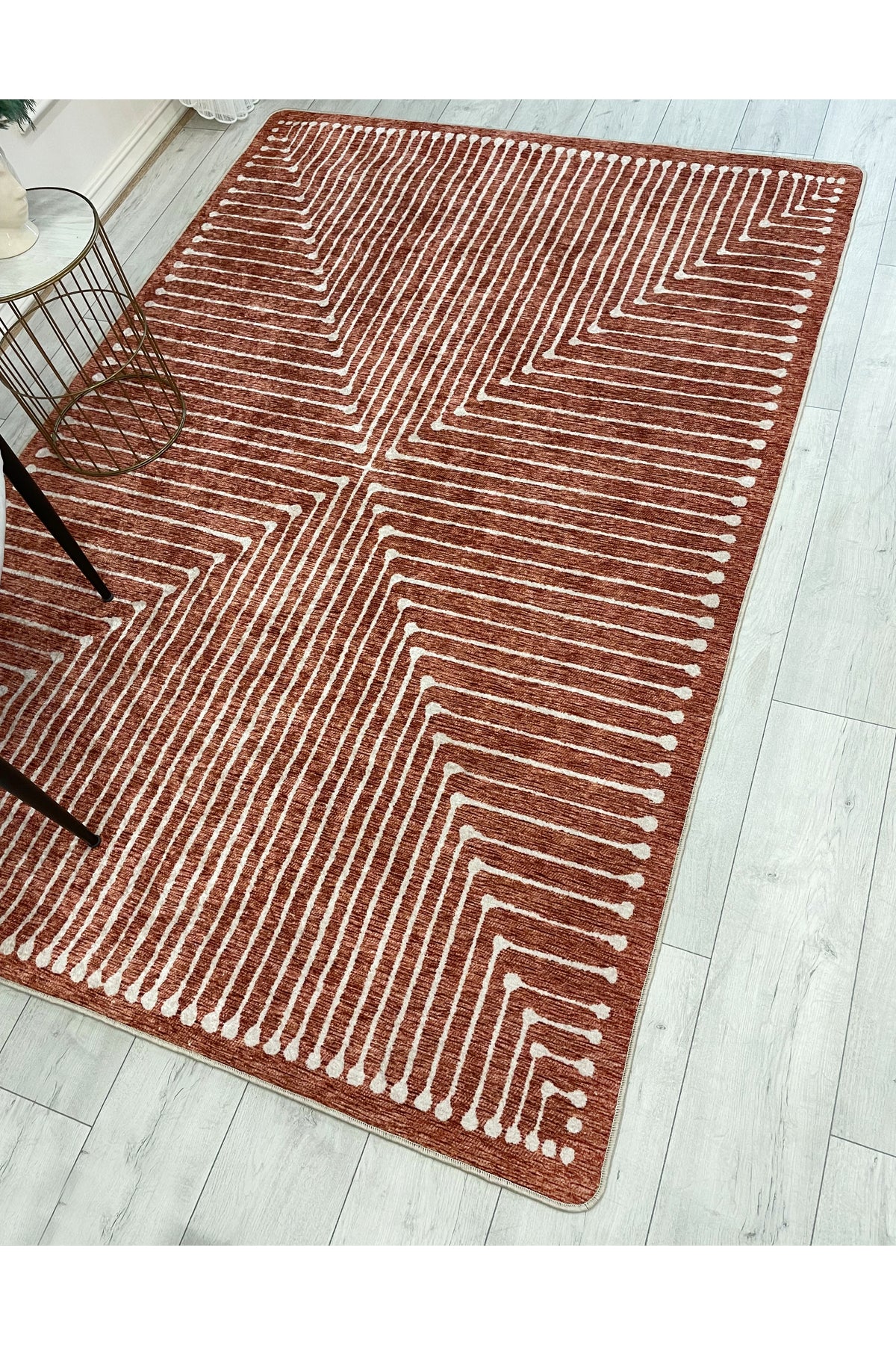 Terracotta Color Chenille-Look Design Runner Kitchen Rug
