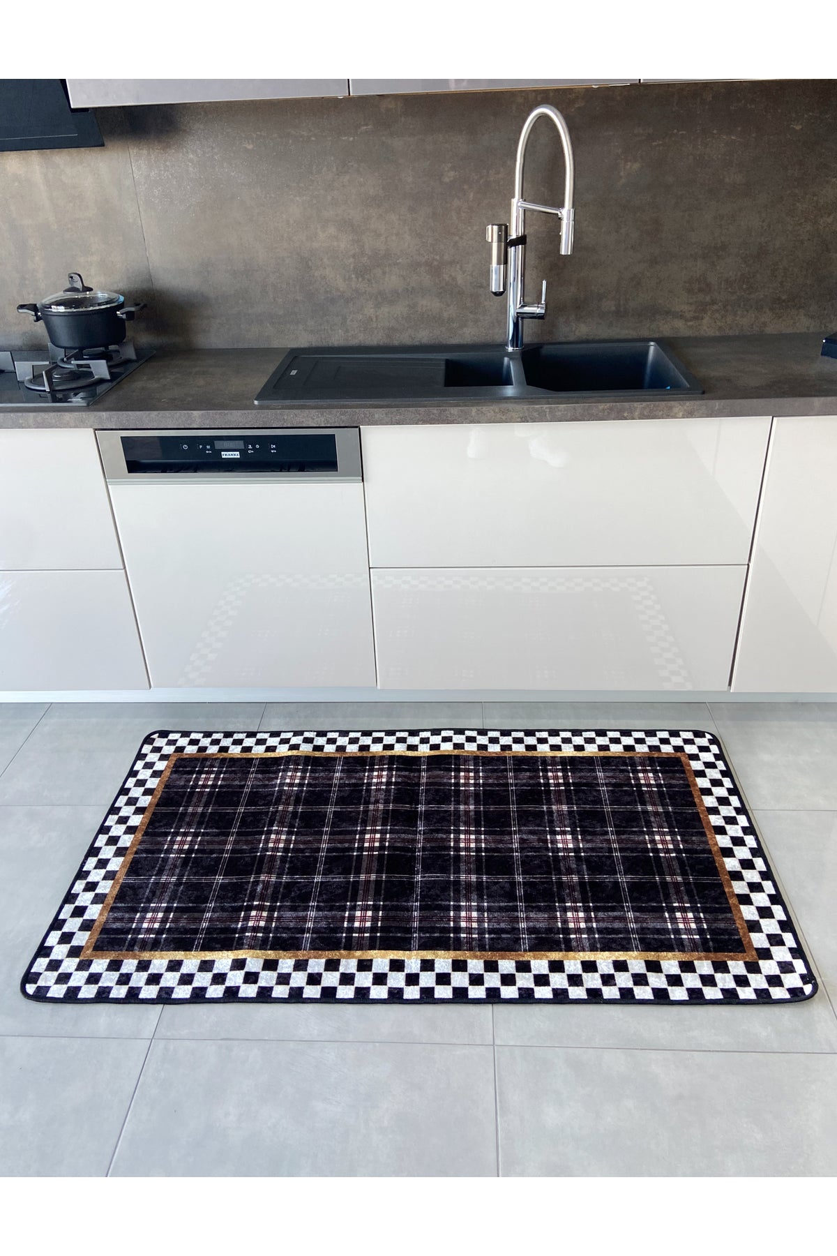 Checkered Plaid Patterned Latex Base Kitchen Rug