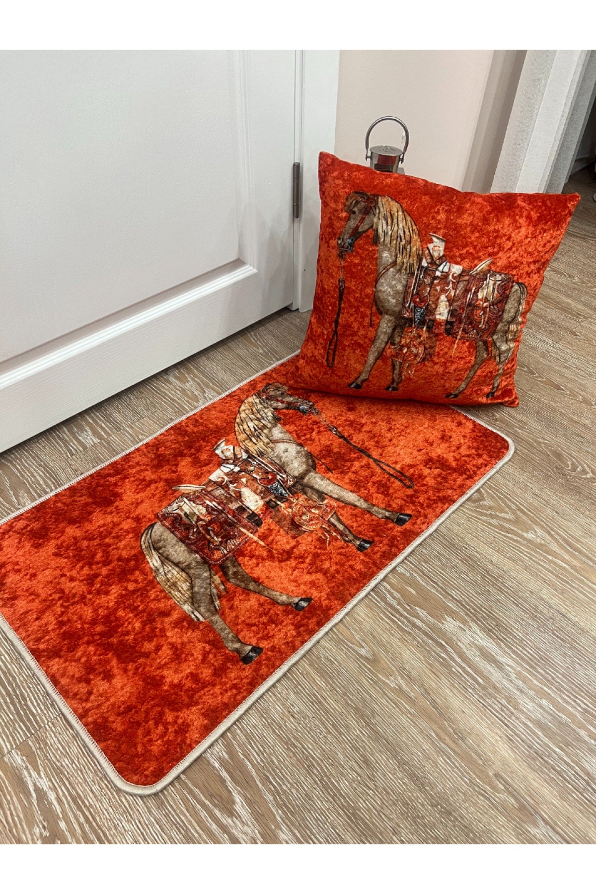 Horse At Desen Lateks Taban Kapı Önü Antre Giriş Paspas- Turuncu (EBAT 50X90)