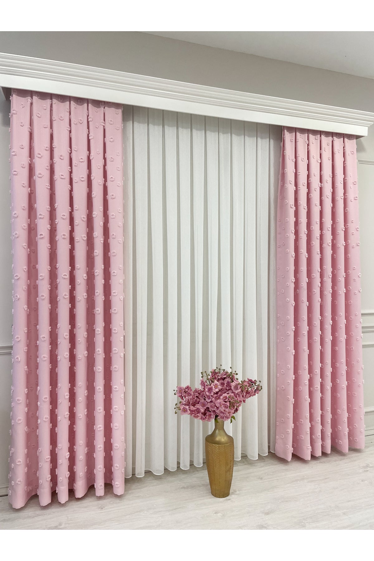 Blue Children's Room Pompom Puffy Blackout Curtain 1/3 Dense Pleating