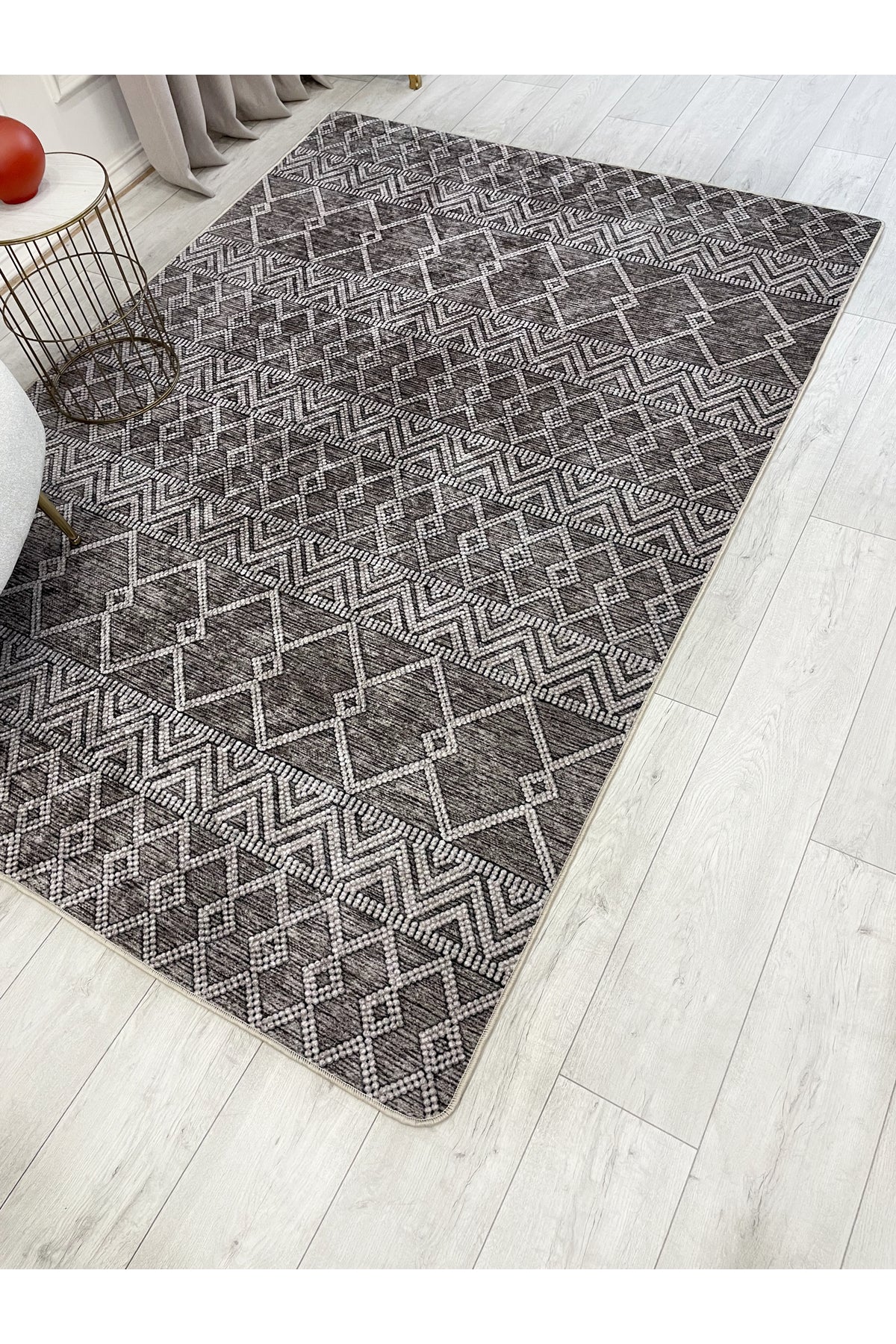 Gray Black Scandinavian Style Kilim Pattern Runner Latex Rug