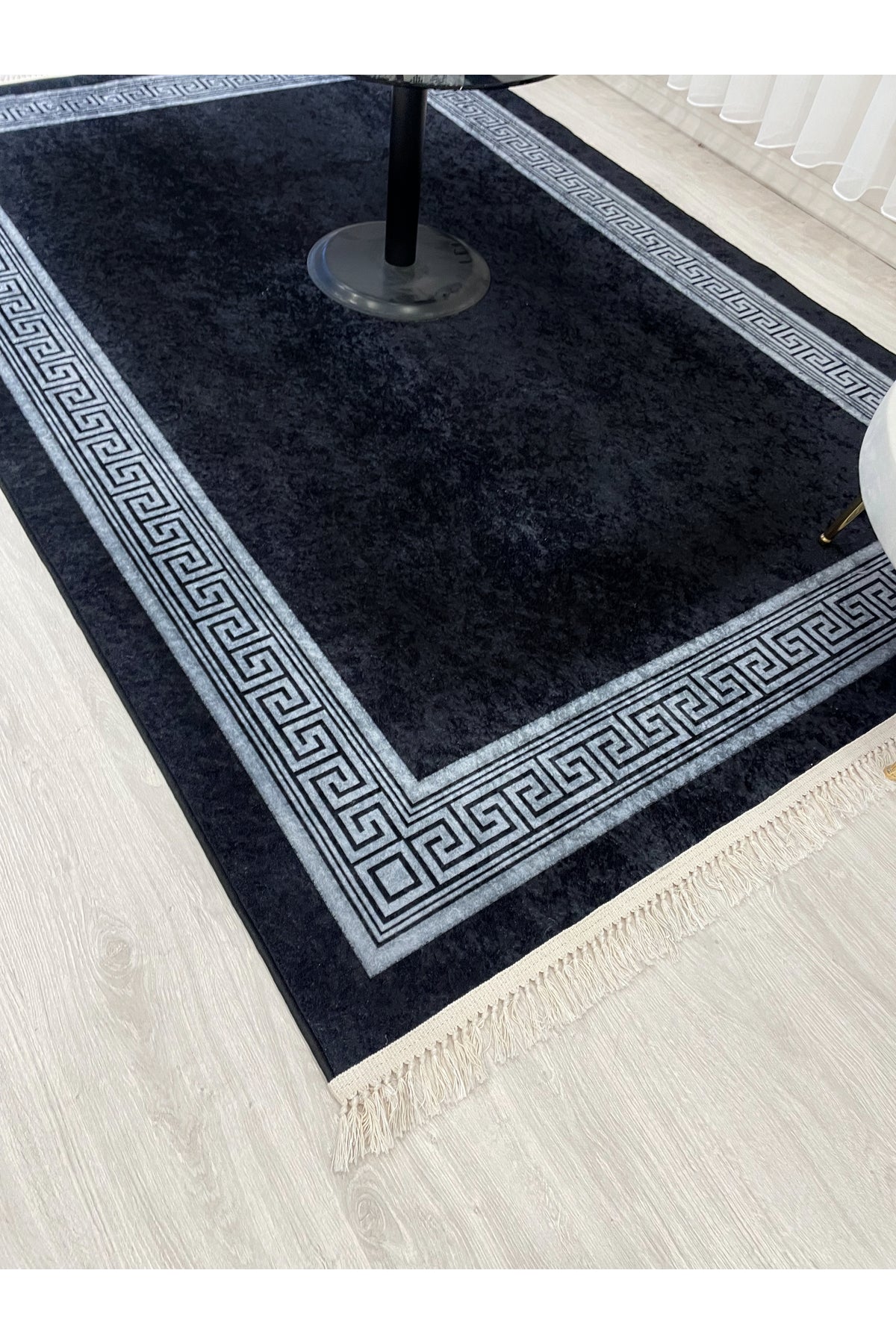 Brown Mink Bordered Latex Base Fringed Rug