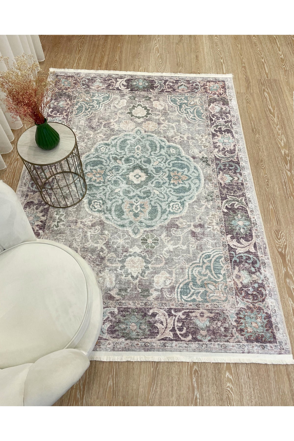 Vintage-Look Classic Salon Rug - Gray-Teal