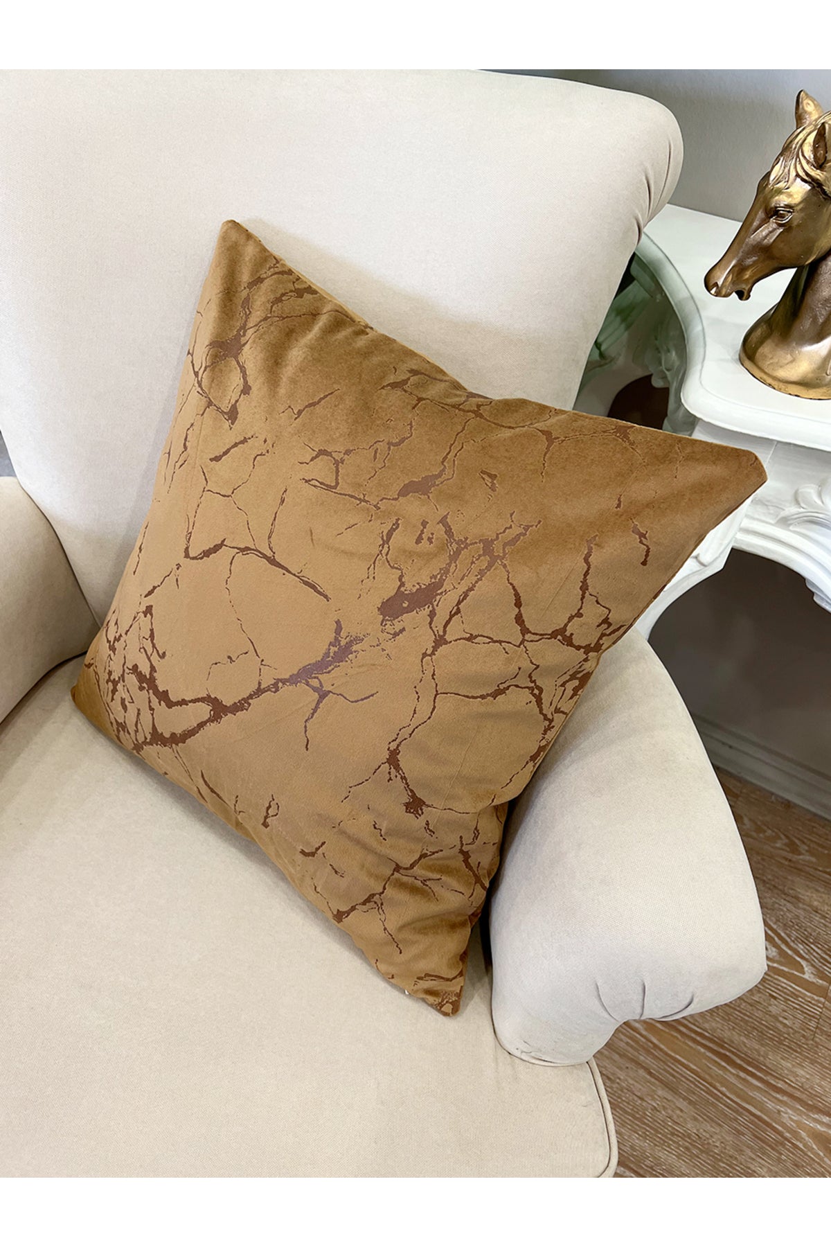 Set of 2 Velvet Throw Pillow Covers Ecru-Silver Foil (45X45)