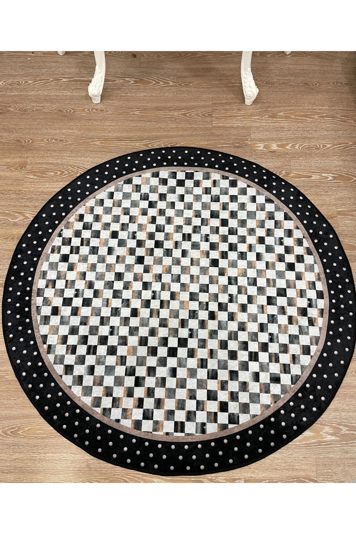 Robert Diamond Pattern Fringeless Round Rug - Brown