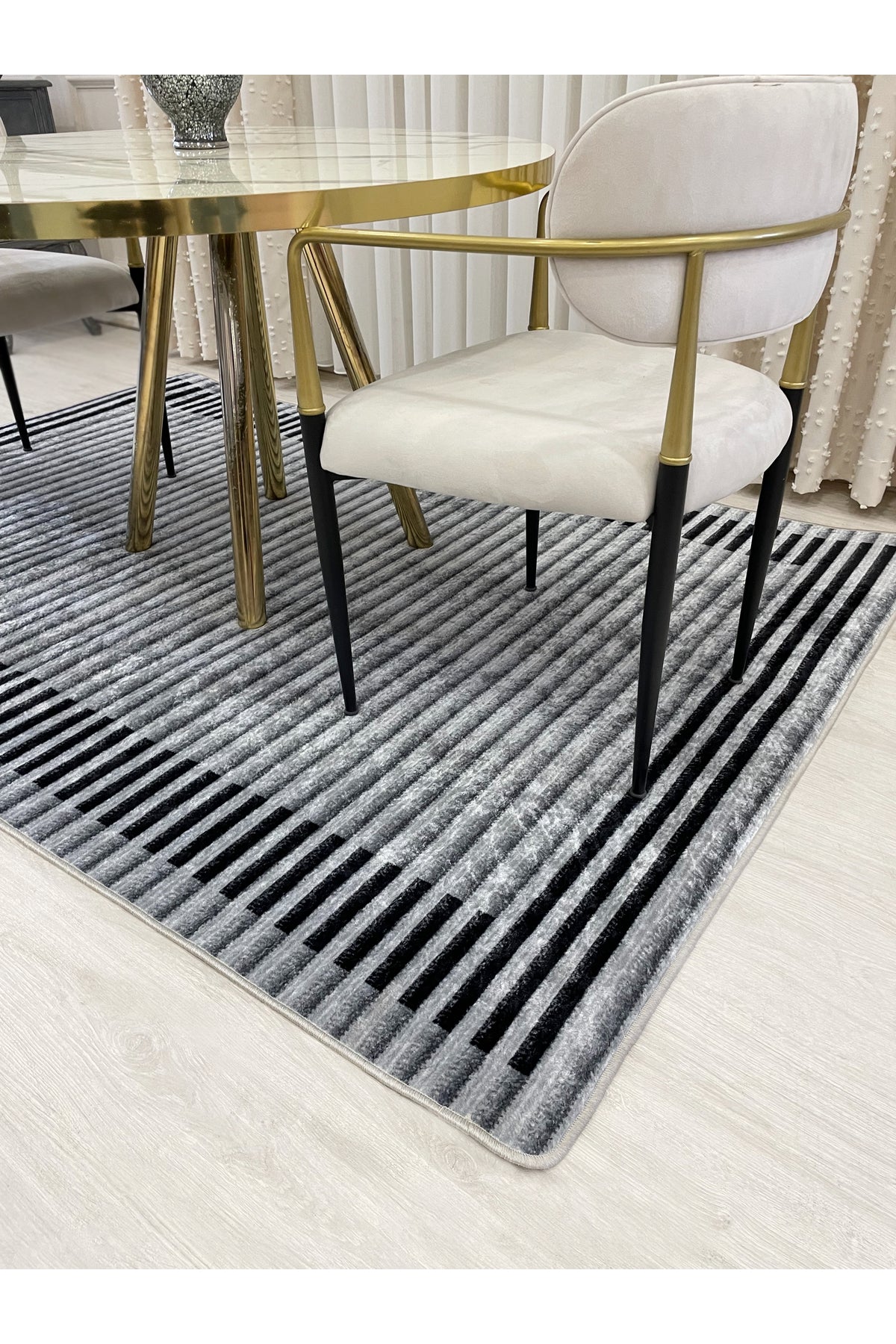 GRAY Striped Pattern Non-Slip Base Sisal-Look Runner Rug
