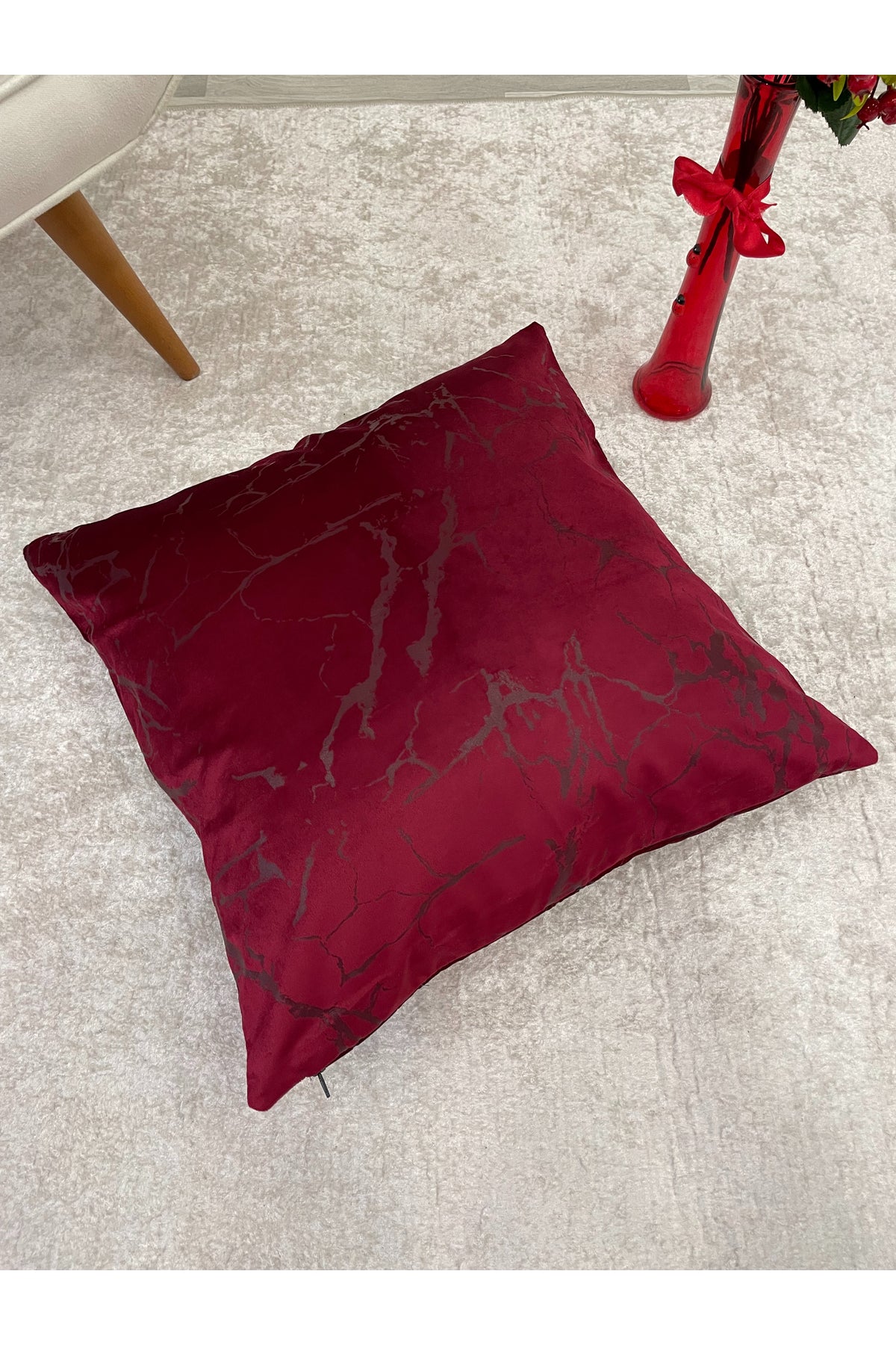 Set of 2 Velvet Throw Pillow Covers Ecru-Silver Foil (45X45)