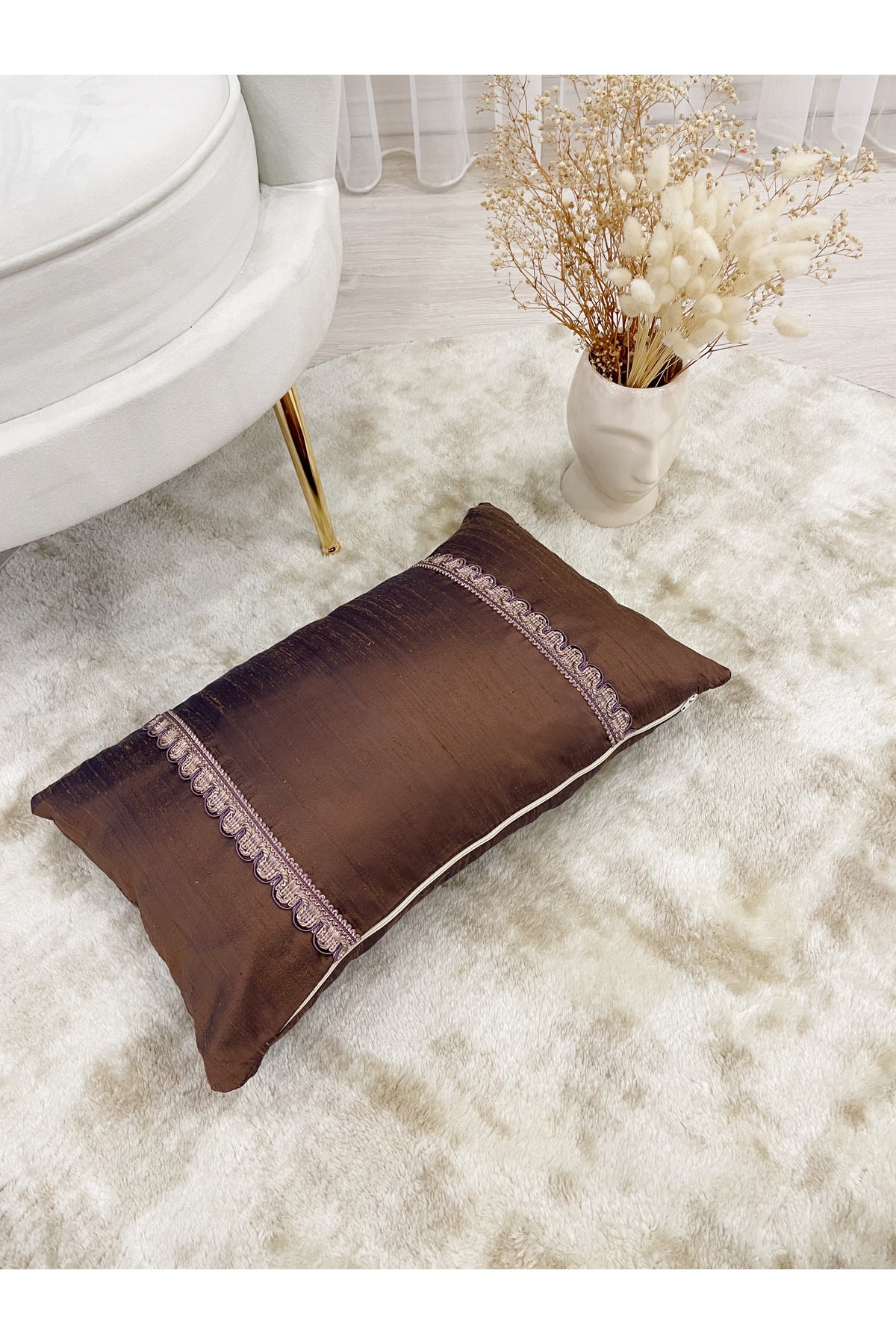 Imported Silk Cushion Pillow Cover with Cord (30x50) Oil Green
