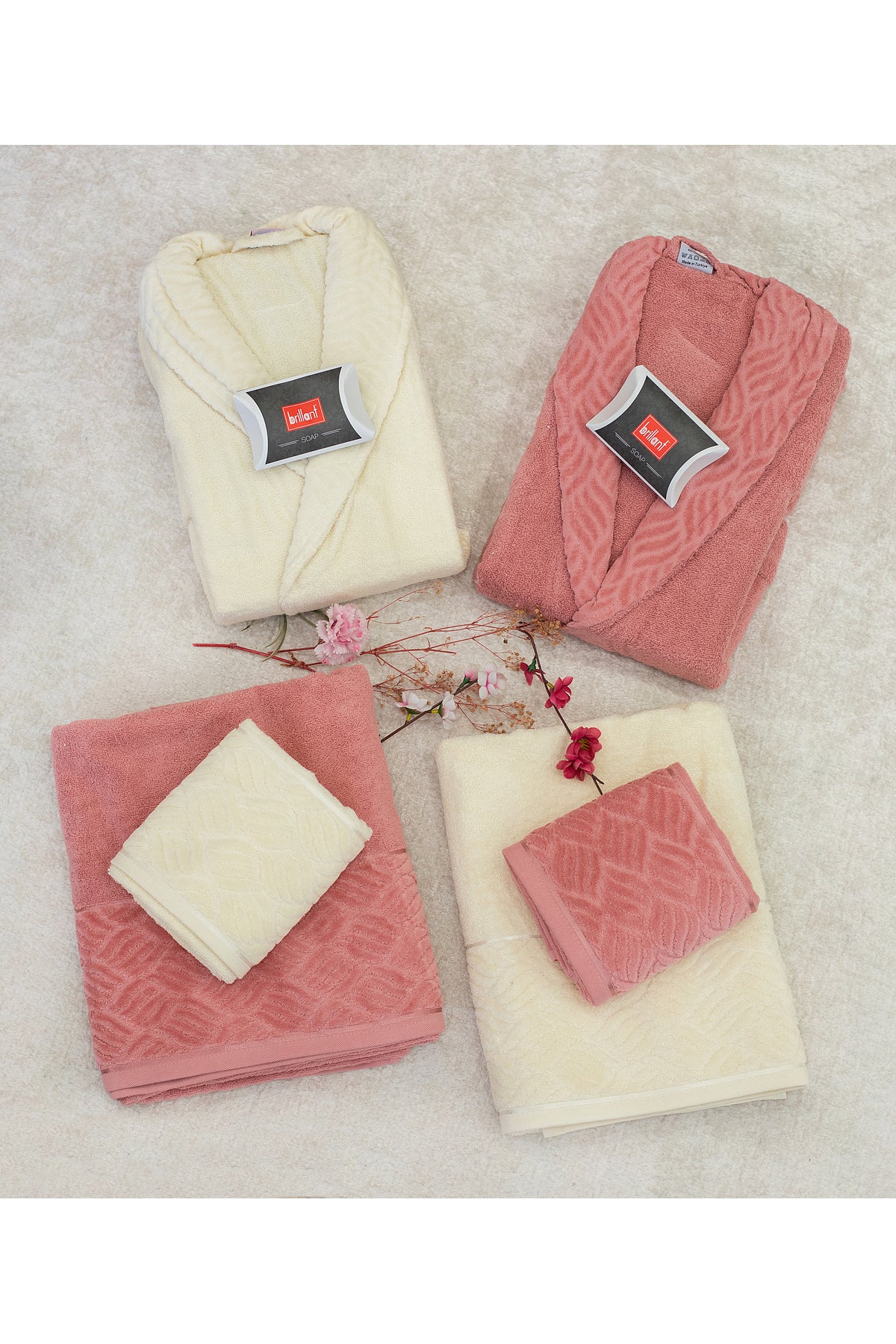 6-Piece Gray - Salmon Family Bathrobe Set
