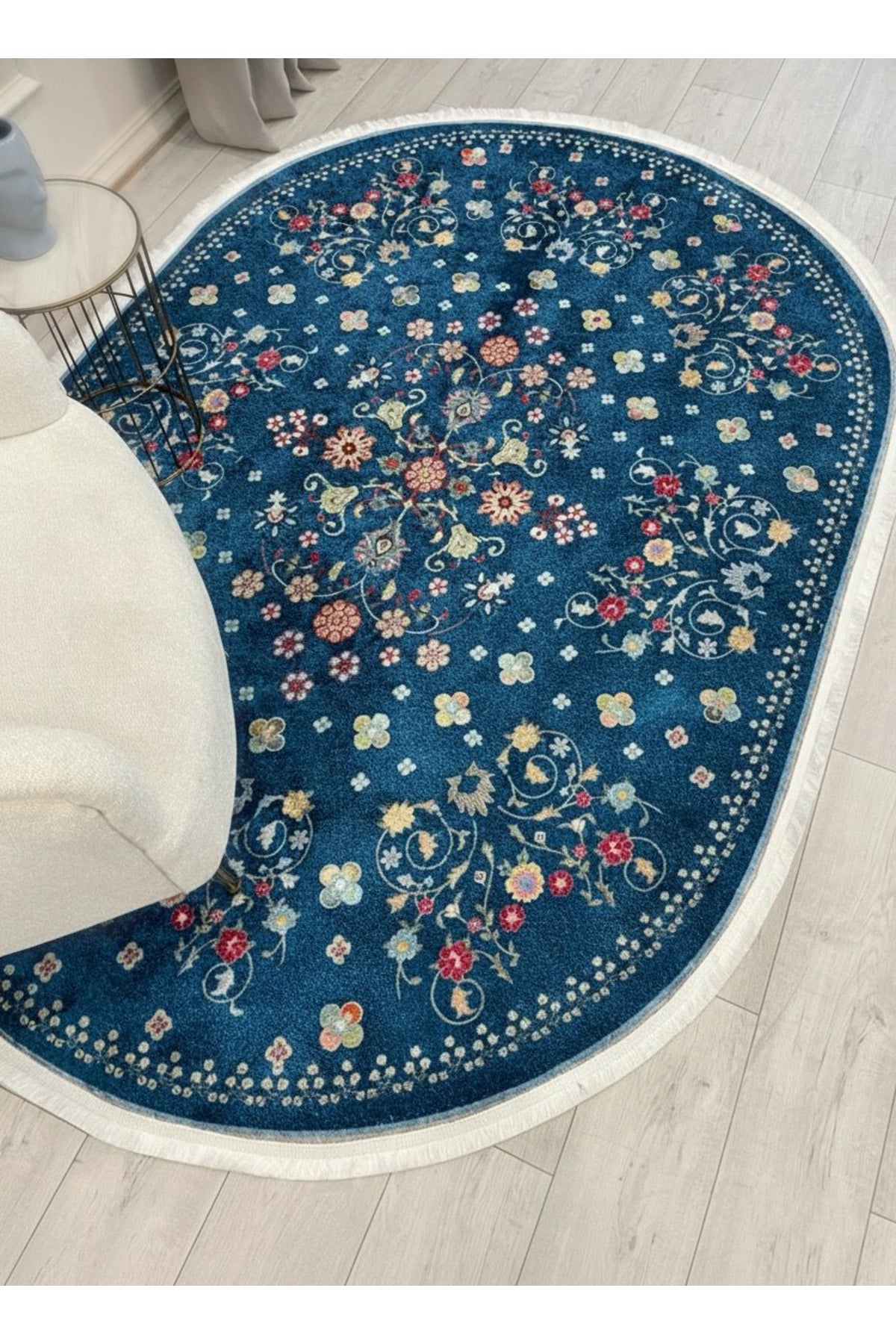 BEIGE Floral Patterned Vintage Latex Base Rug