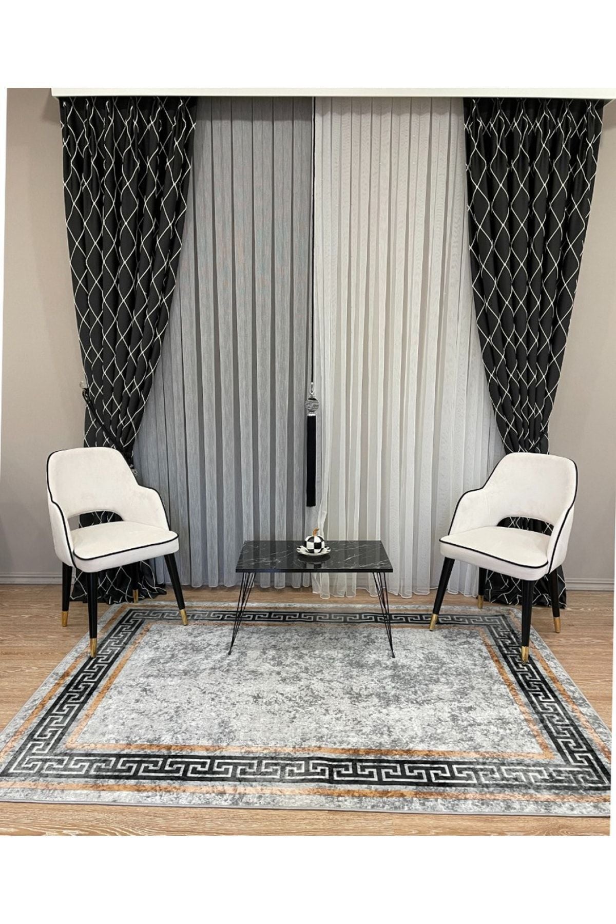 Classic Striped Pattern Latex Leather Base Fringeless Living Room Rug - Beige