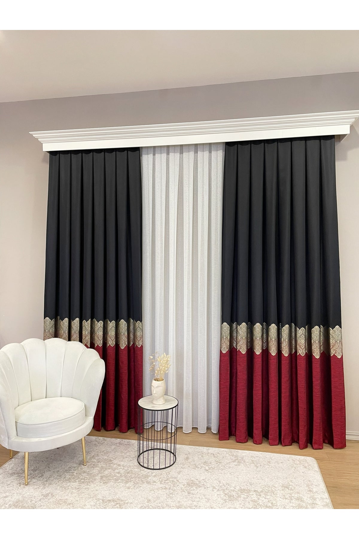 Brown Gold - Damask Patterned 1/3 Dense Pleated Blackout Curtain