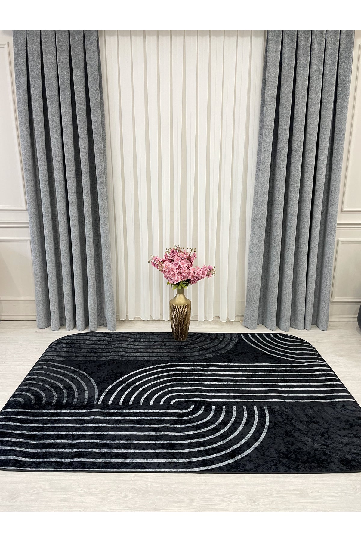 Beige Scandinavian Style Latex Non-Slip Base Rug