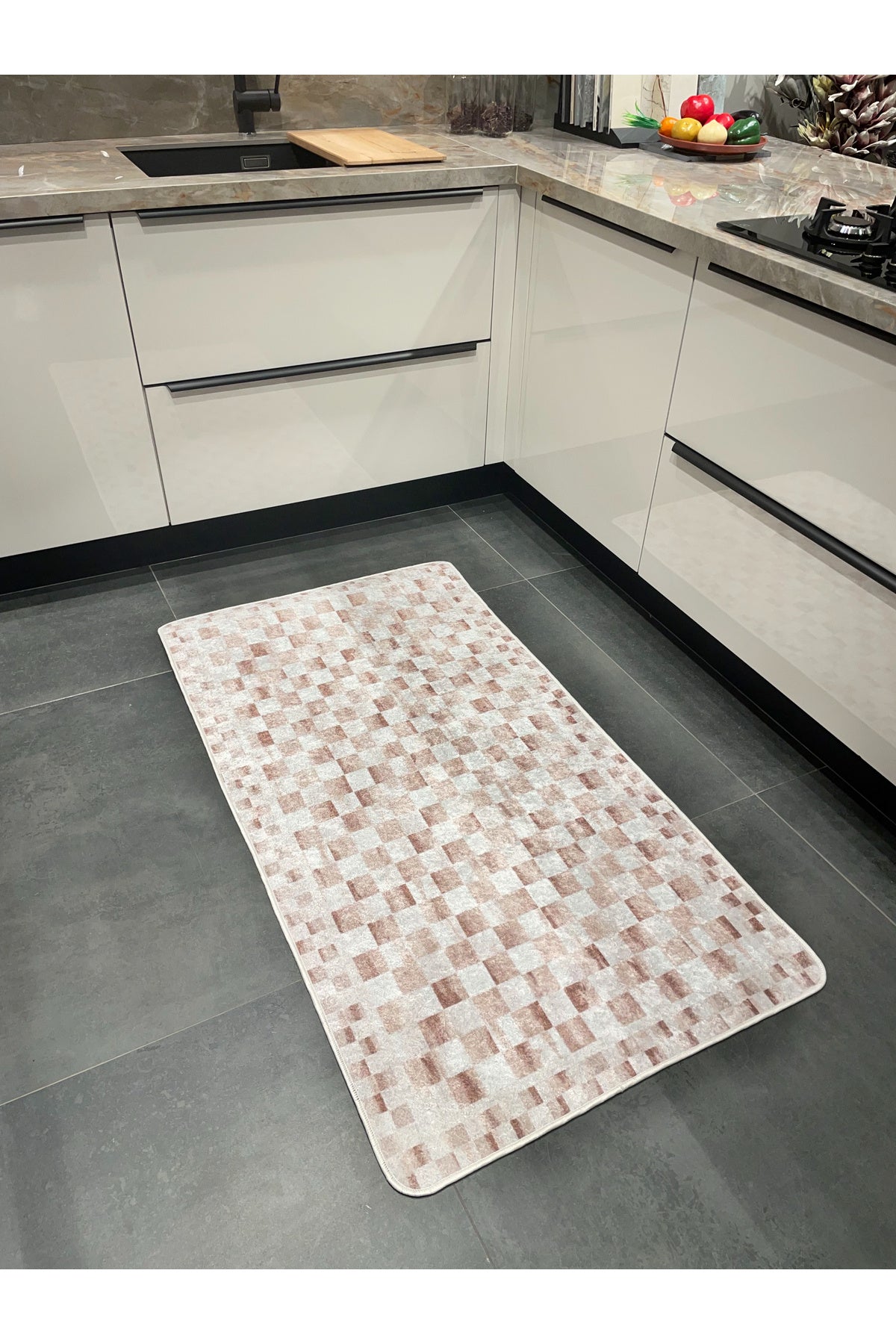 Gray Mackenzie-Style Plaid Latex Base Runner Rug