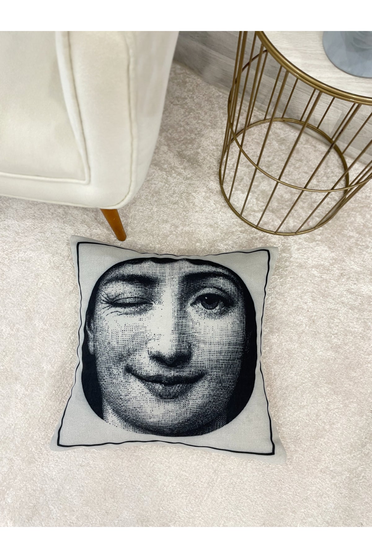 Light Gray Fornasetti Lina Cavalieri Face-Themed Throw Pillow Cover 45x45