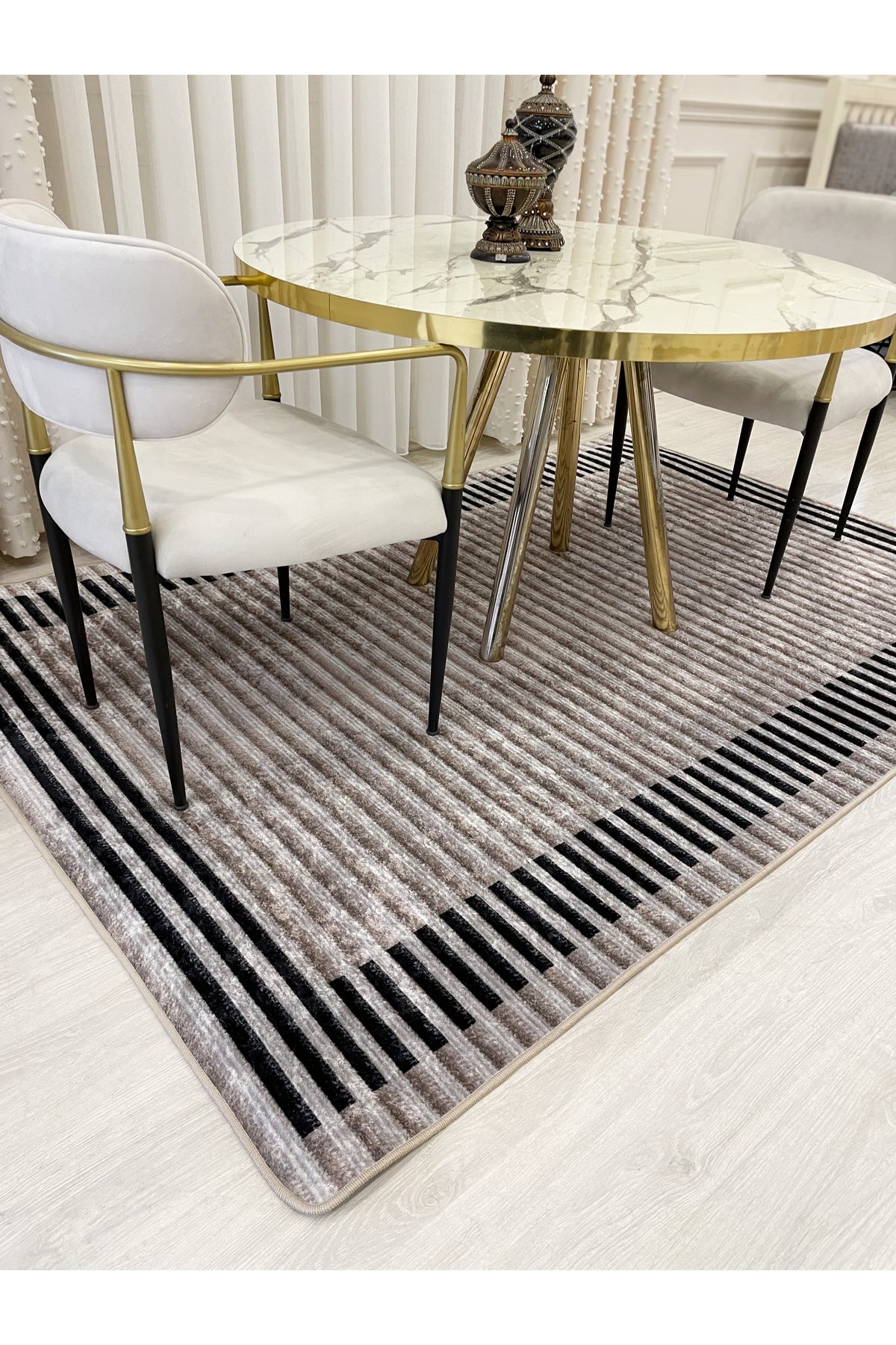 GRAY Striped Pattern Non-Slip Base Sisal-Look Runner Rug