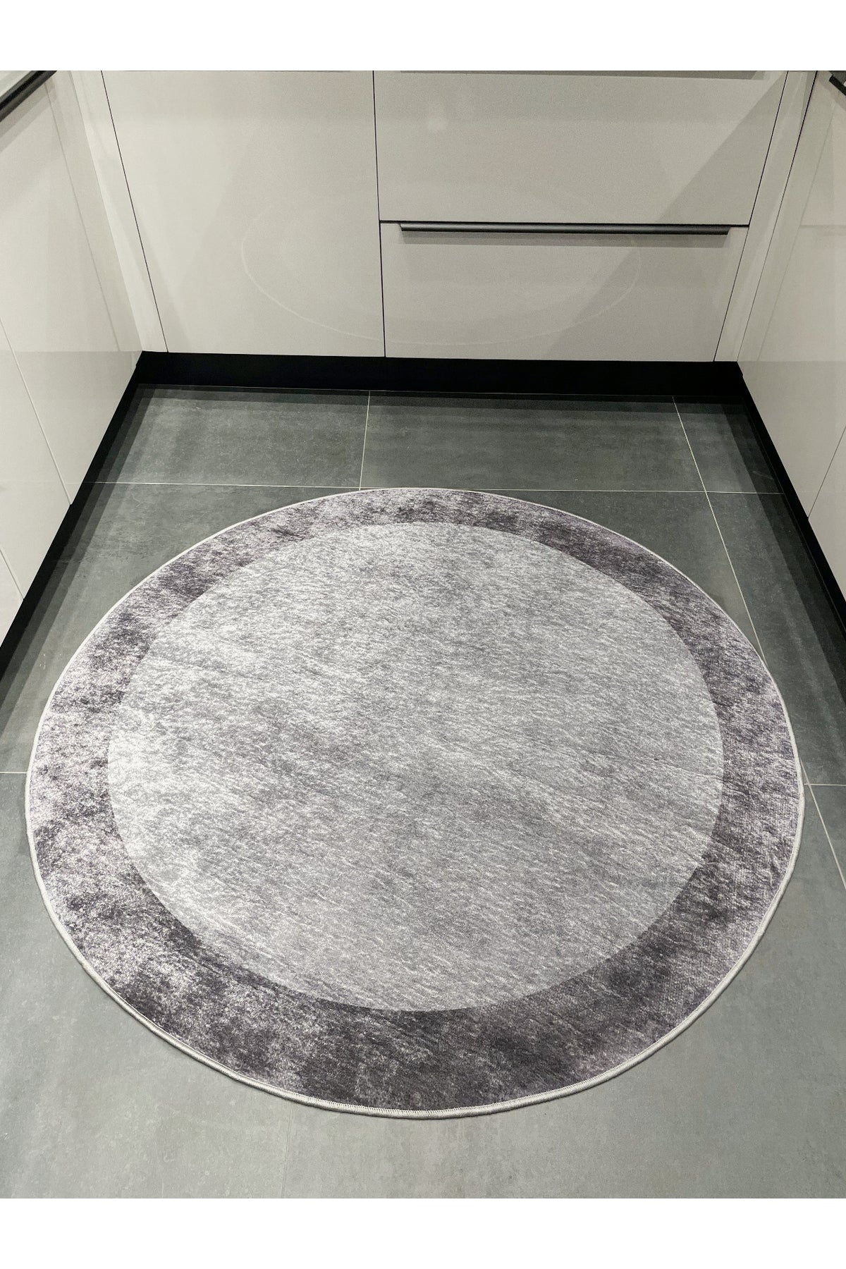 Geometric Striped Latex Leather Backing Fringeless Kitchen Rug - Gray