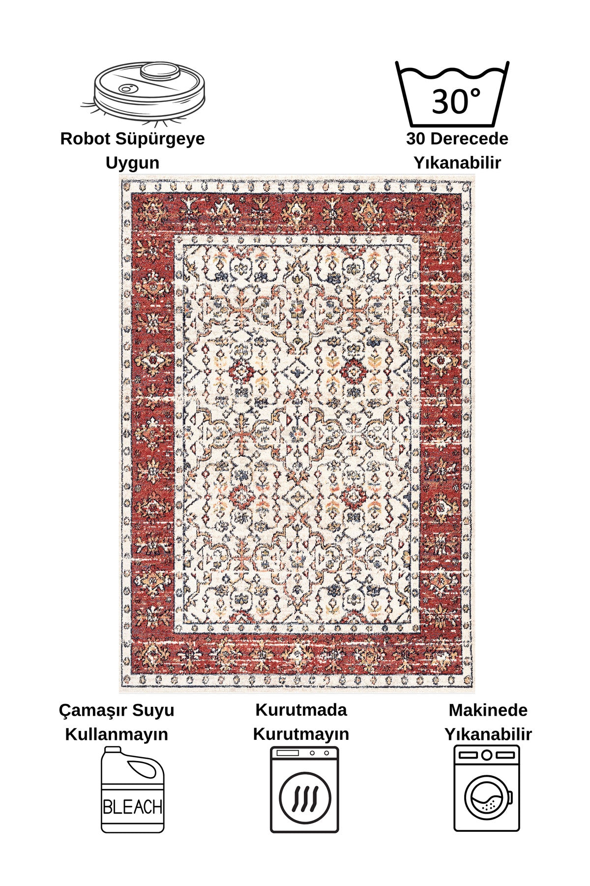 Kilim Motif FRINGED Classic Non-Slip Base Rug