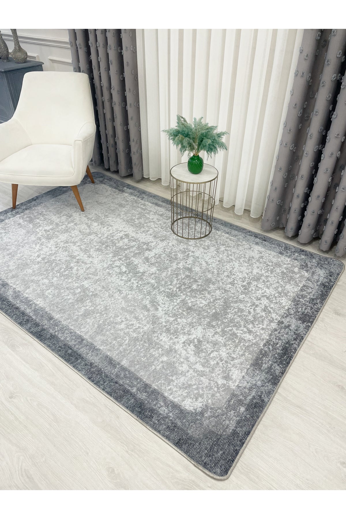 BEIGE-BLACK Framed Border Modern Pattern Latex Base Rug
