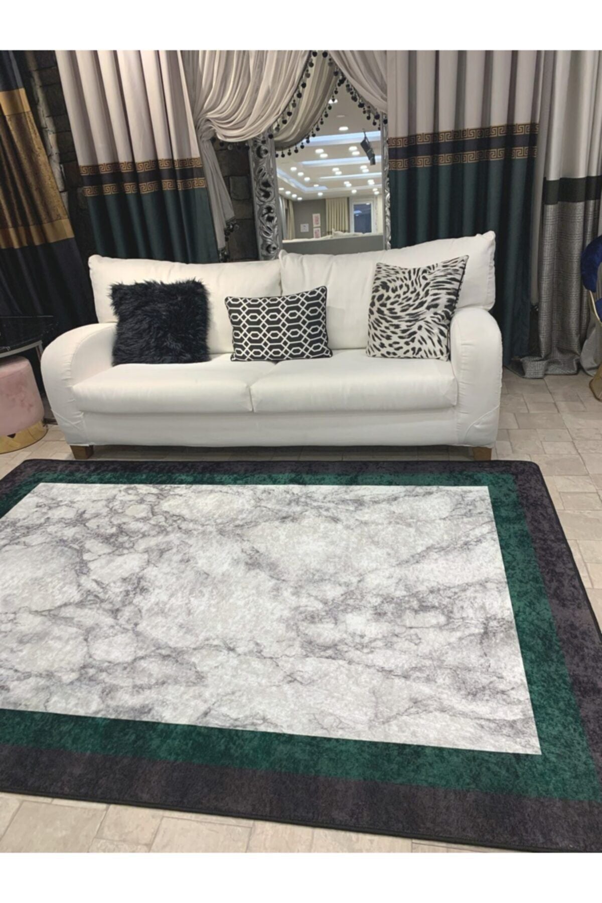 Hanney Marble Pattern Fringeless Rug - Green Gray