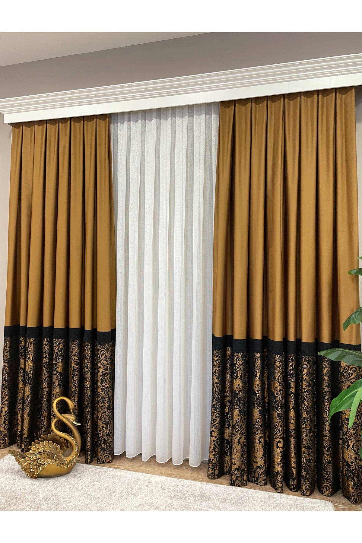 Gray Shawl Pattern 1/3 TIGHT PLEAT Jacquard Woven Blackout Curtain
