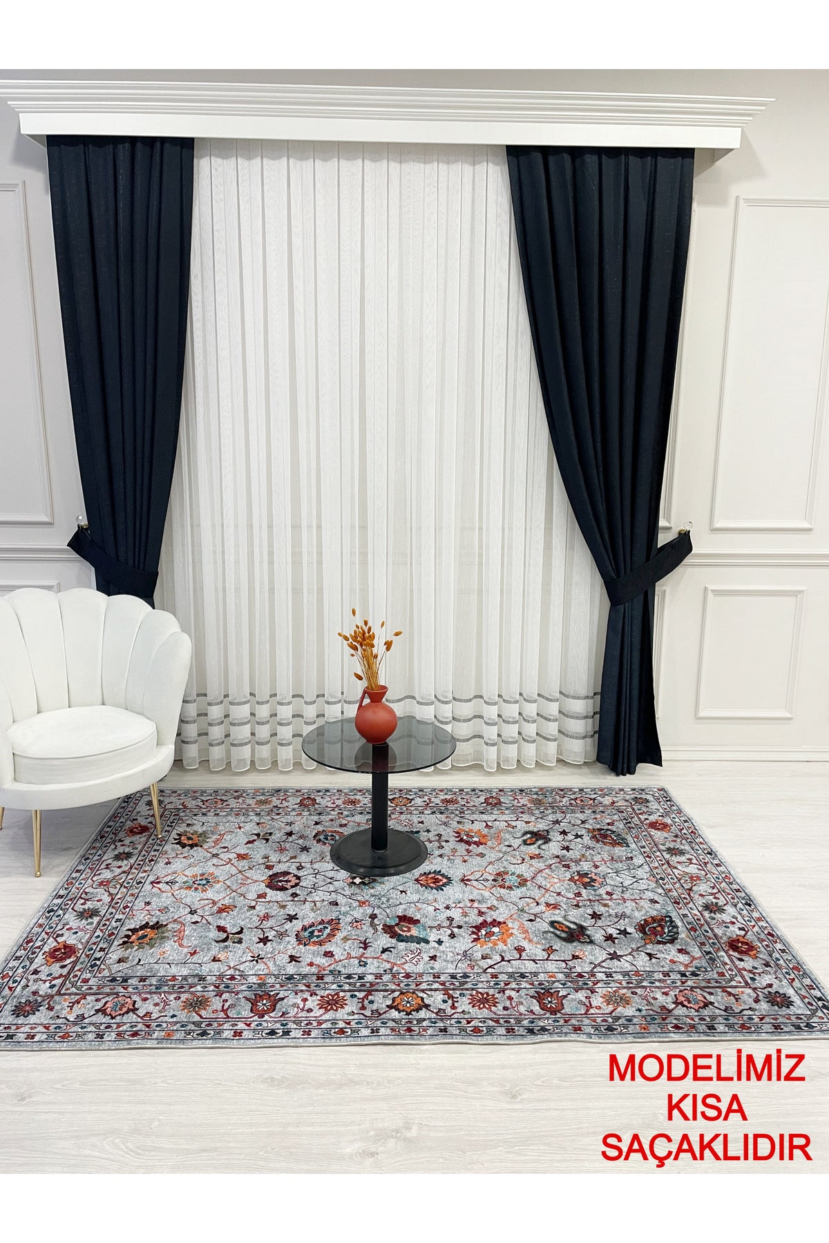 Gray Vintage Floral Latex Non-Slip Base Rug