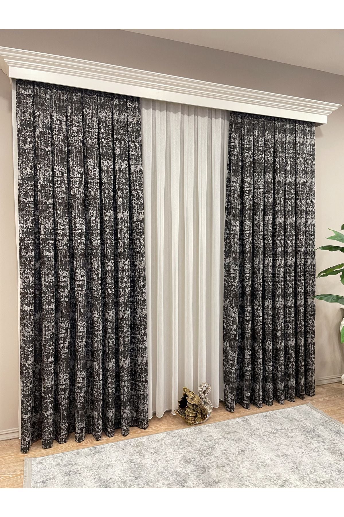 Orange - Brown Abstract Pattern 1/3 Tight Pleat Jacquard Woven Blackout Curtain