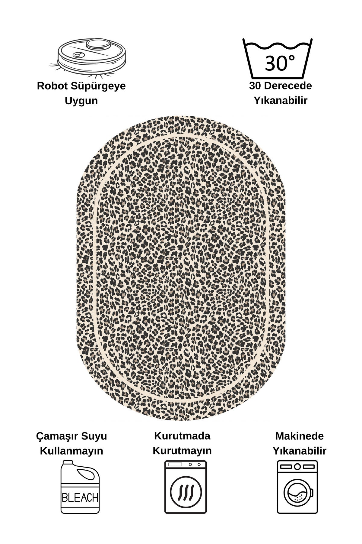 Leopard Pattern Oval Latex Leather Rug