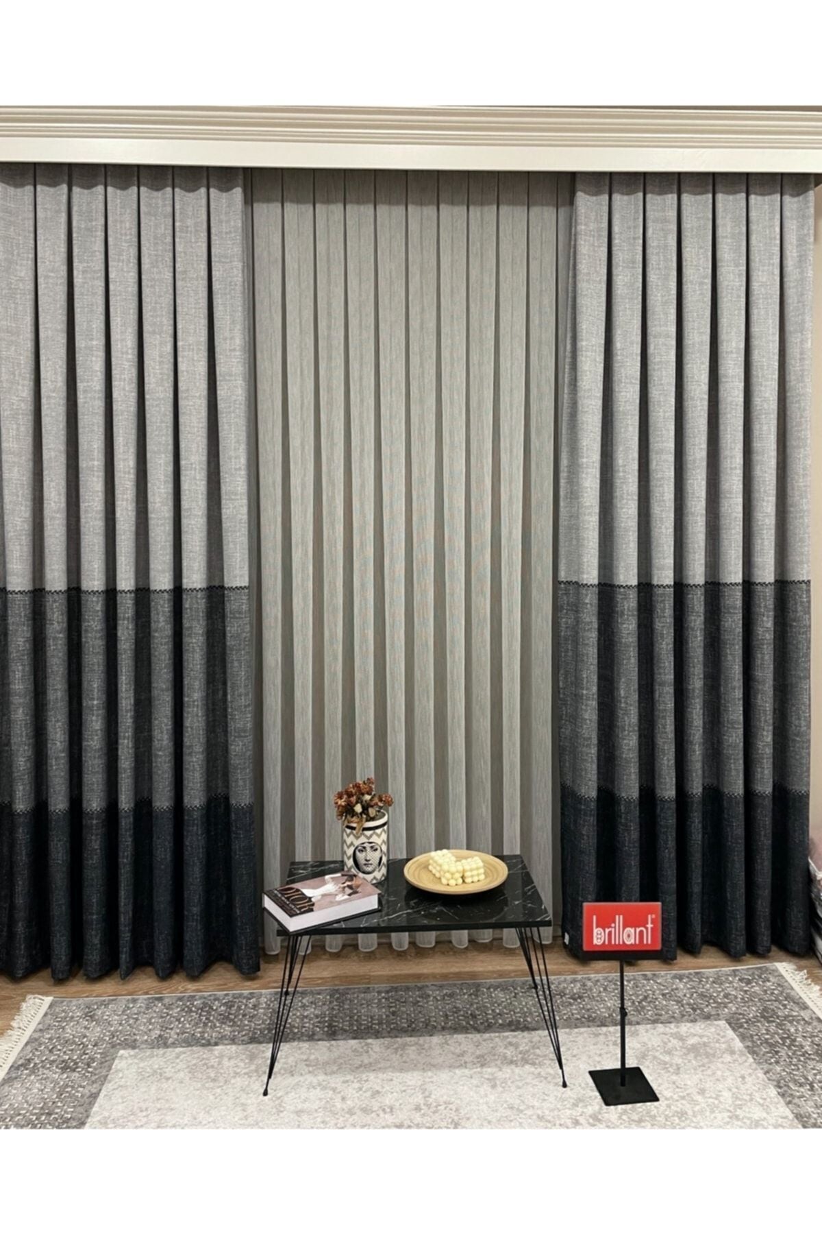 Linen-Look Knit Detail Patterned 1/2.50 Pleated Blackout Curtain