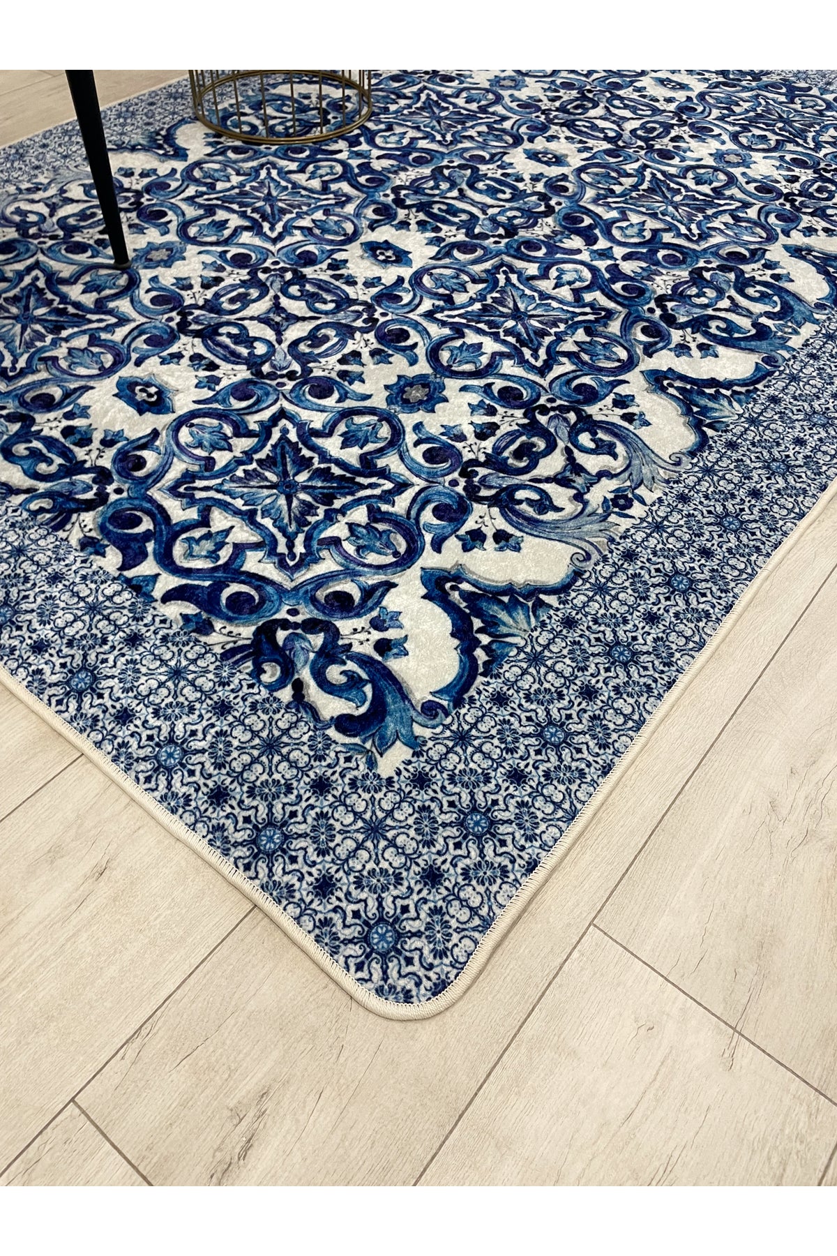 Navy Blue-Gray Blue Blanc Modern Latex Non-Slip Base Rug